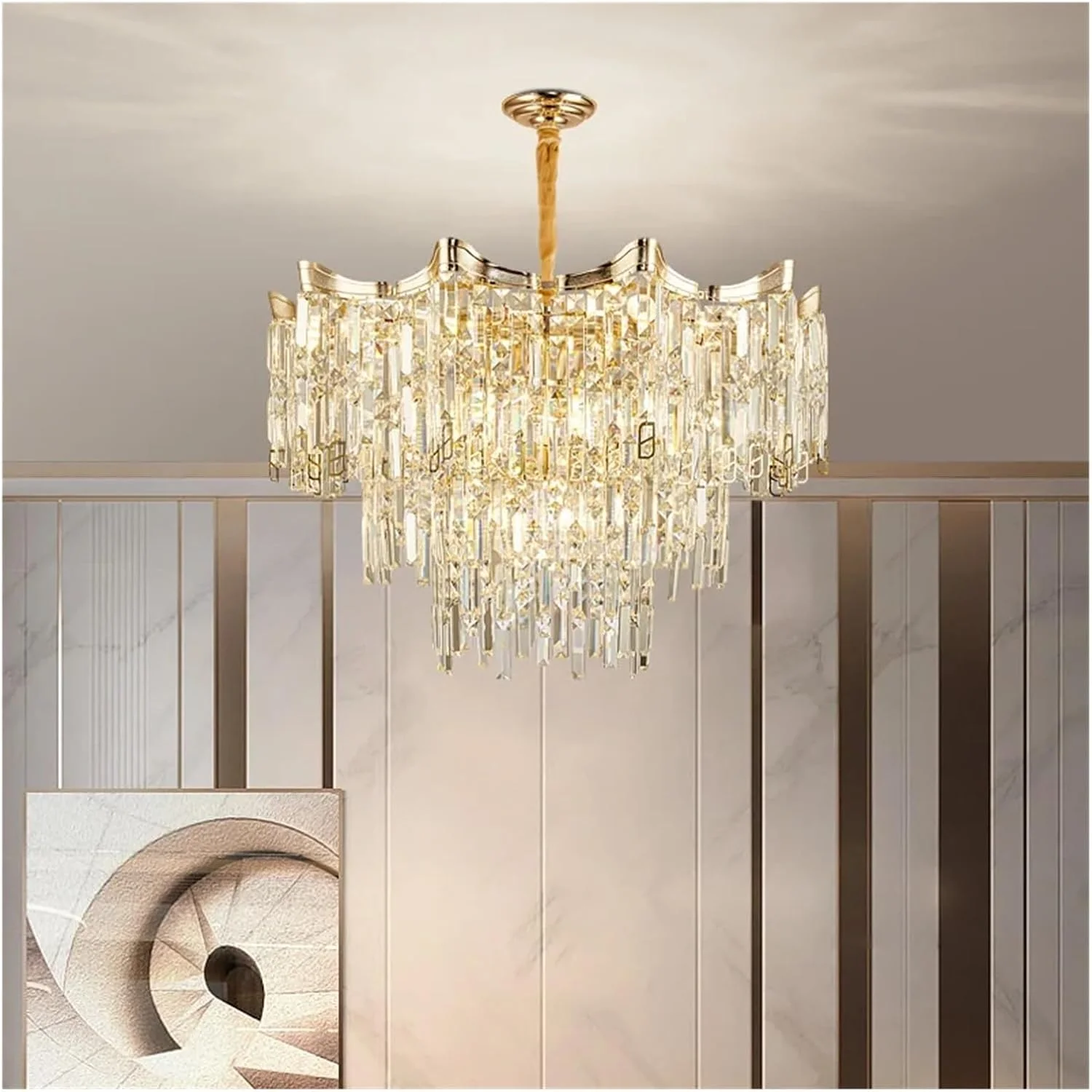 لوستر کریستالی طلایی لوکس، چراغ آویز LED برای دکوراسیون اتاق نشیمن، مرکز خرید، هتل، سالن، لامپ آویز، دکور مدرن، تک رنگ - 50 سانتی متر لوستر کریستالی طلایی لوکس، چراغ آویز LED برای دکوراسیون اتاق نشیمن، مرکز خرید، هتل، سالن، لامپ آویز، دکور مدرن، تک رنگ - 50 سانتی متر