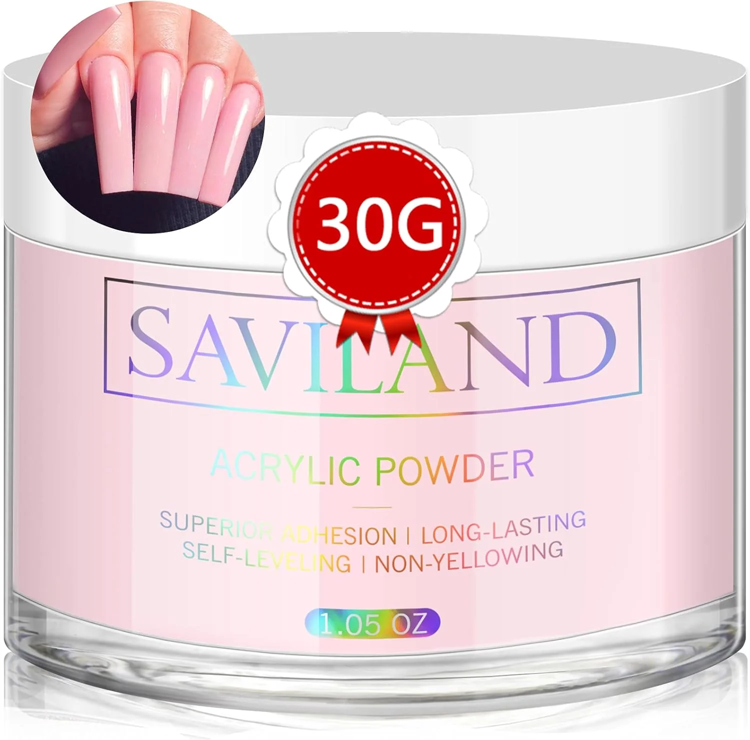 پودر اکریلیک صورتی SAVILAND - 30 گرم پودر اکریلیک حرفه ای برای کاشت ناخن اکریلیک، طراحی ناخن سه بعدی، تزئین ناخن بدون نیاز به دستگاه UV
