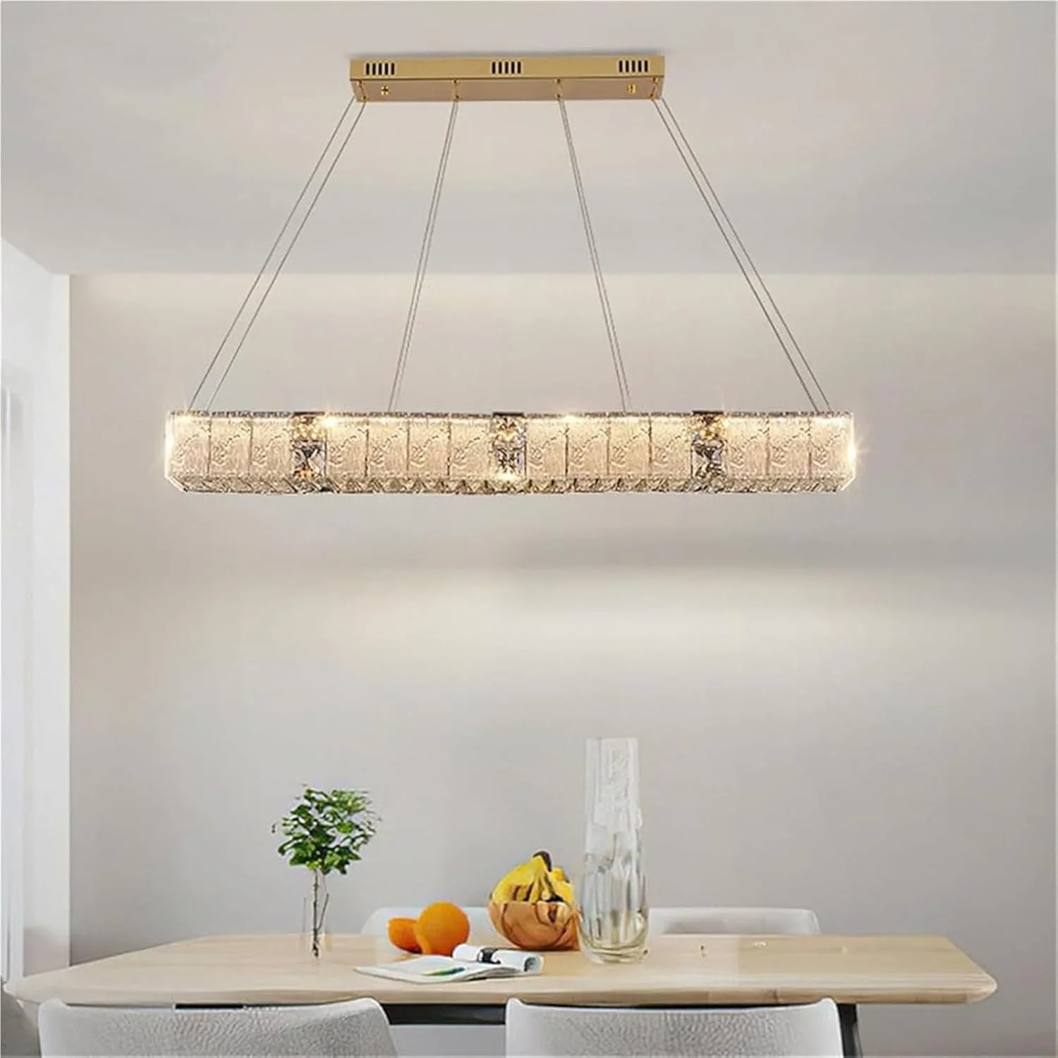 لوستر کریستالی طلایی مدرن، چراغ آویز قابل تنظیم نور برای اتاق ناهارخوری، مناسب برای بالای میز، چراغ آویز خطی منحصر به فرد برای نشیمن، جزیره آشپزخانه و بار