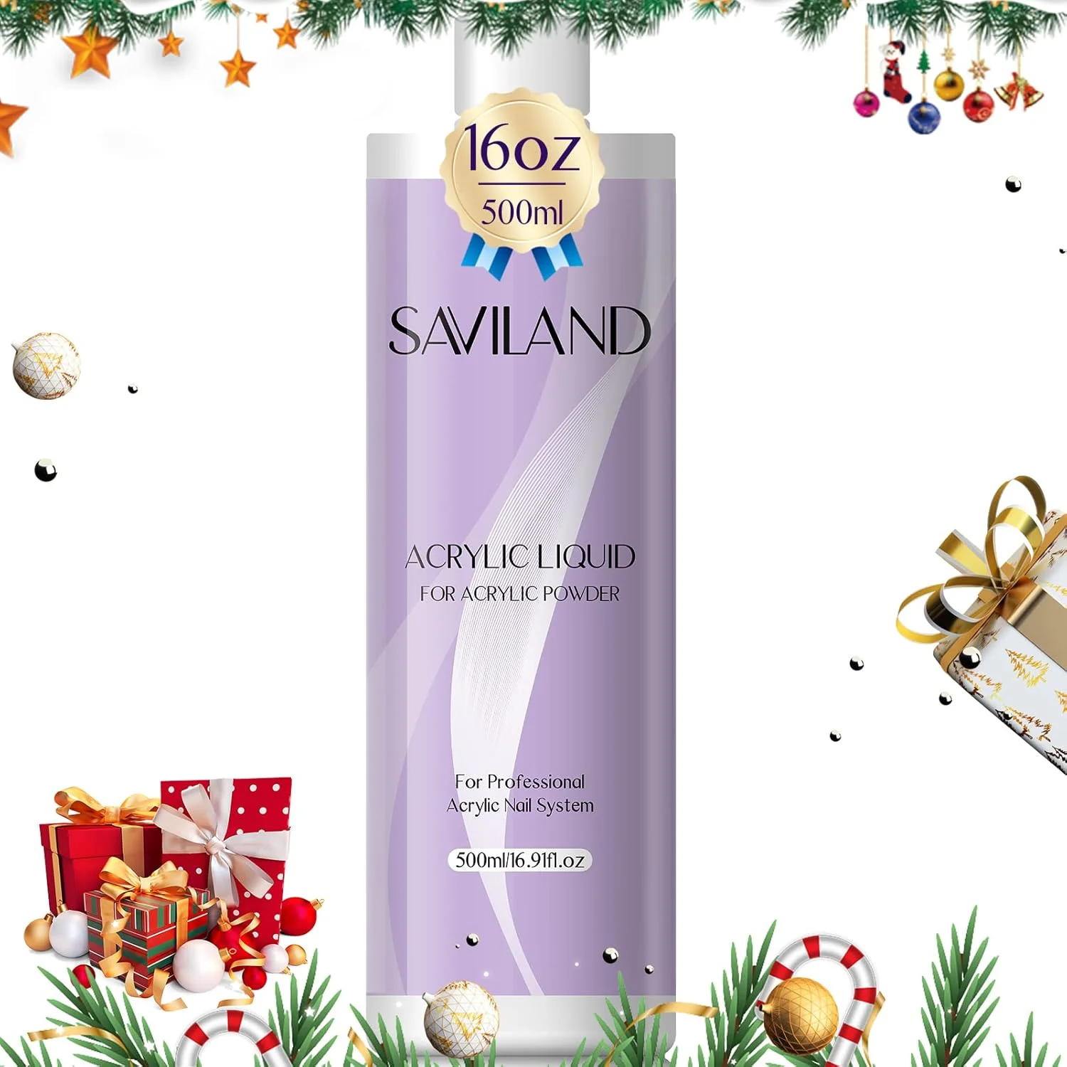 مایع اکریلیک Saviland - مایع اکریلیک 500 میلی لیتری با ظرفیت بالا و بوی کم برای پودر اکریلیک، مناسب برای کاشت ناخن و طراحی، مناسب برای استفاده خانگی