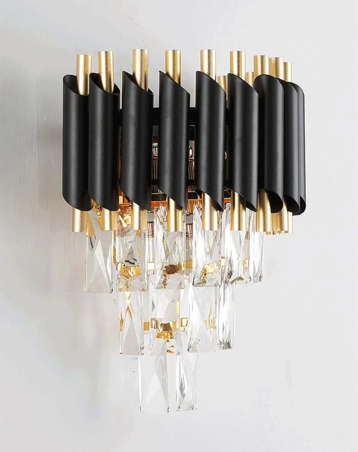 لوستر دیواری کریستالی ساده مدرن خانگی، لوکس، خلاقانه، مناسب ویلا، اتاق غذاخوری، اتاق نشیمن، اتاق خواب (مشکی+طلایی) (دیواری مشکی+طلایی)