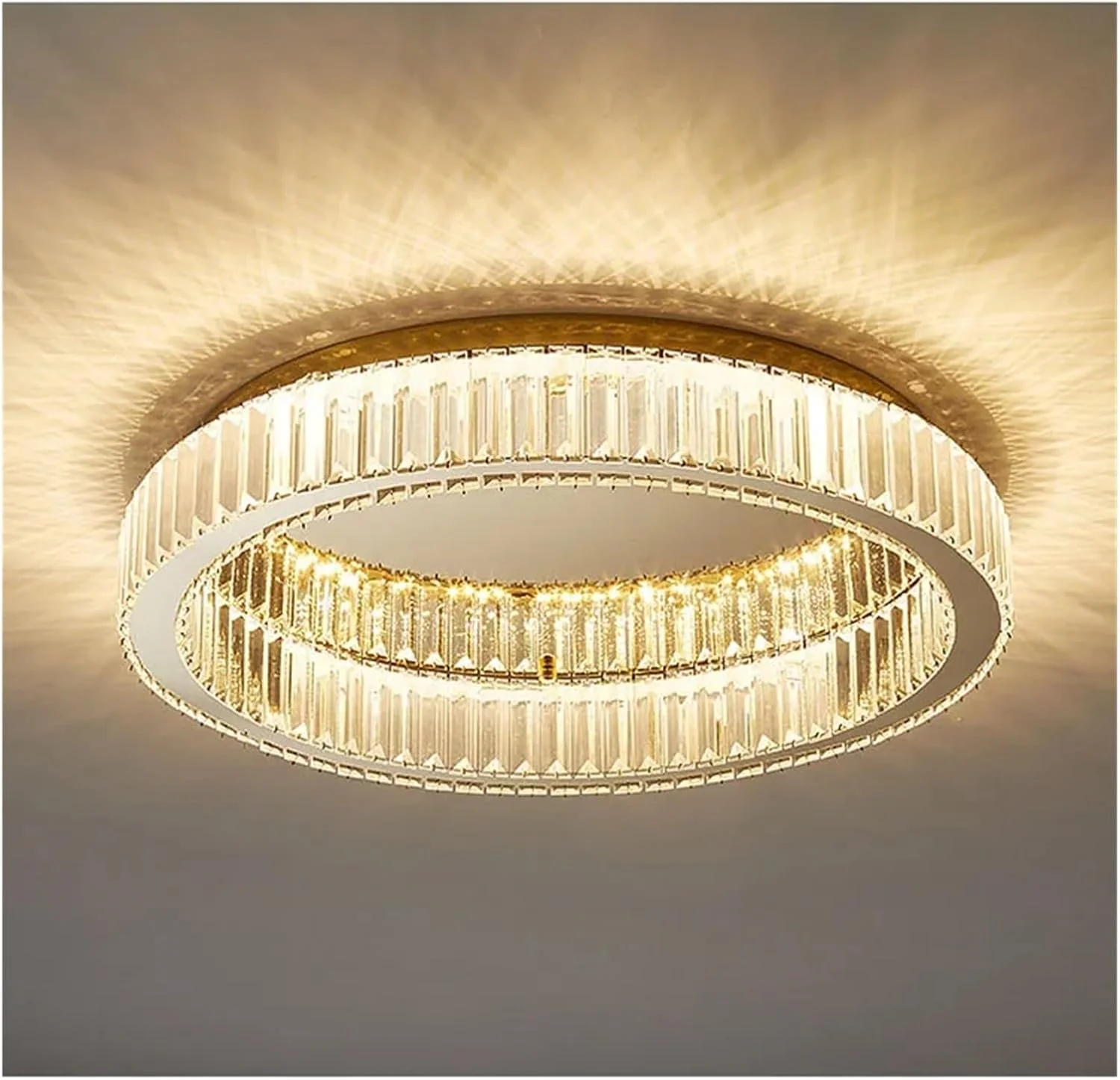 چراغ سقفی ال ای دی کریستالی مدرن، لوستر سقفی دایره ای شکل، مناسب اتاق نشیمن، اتاق خواب، اتاق مطالعه، نورپردازی تزئینی داخلی، دکور مدرن، طلایی - 80 سانتی متر