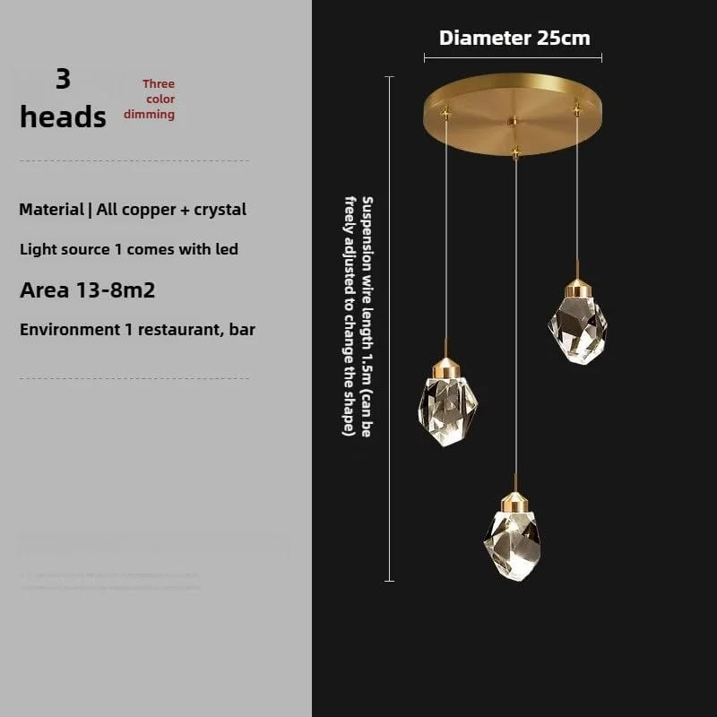 لوستر کریستالی شیک برای ویلاها و لافت های مرتفع با راه پله های مارپیچ، ایده آل برای خانه های مجلل، طلایی-تیتانیومی 3 شاخه