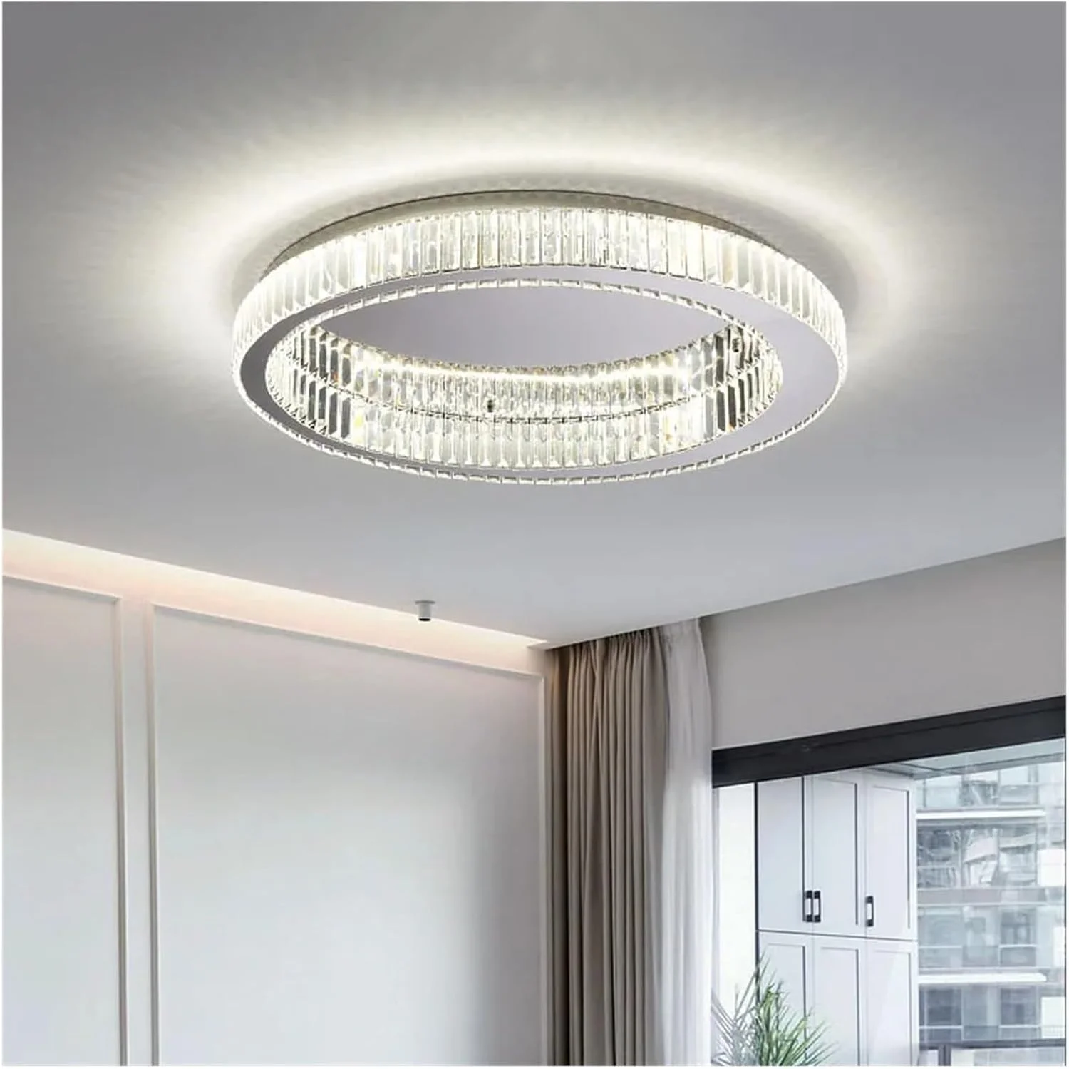 چراغ سقفی LED کریستالی مدرن، لوستر سقفی دایره ای، مناسب اتاق نشیمن، اتاق خواب، مطالعه، نورپردازی تزئینی داخلی، دکور مدرن، نقره ای - 50 سانتی متر