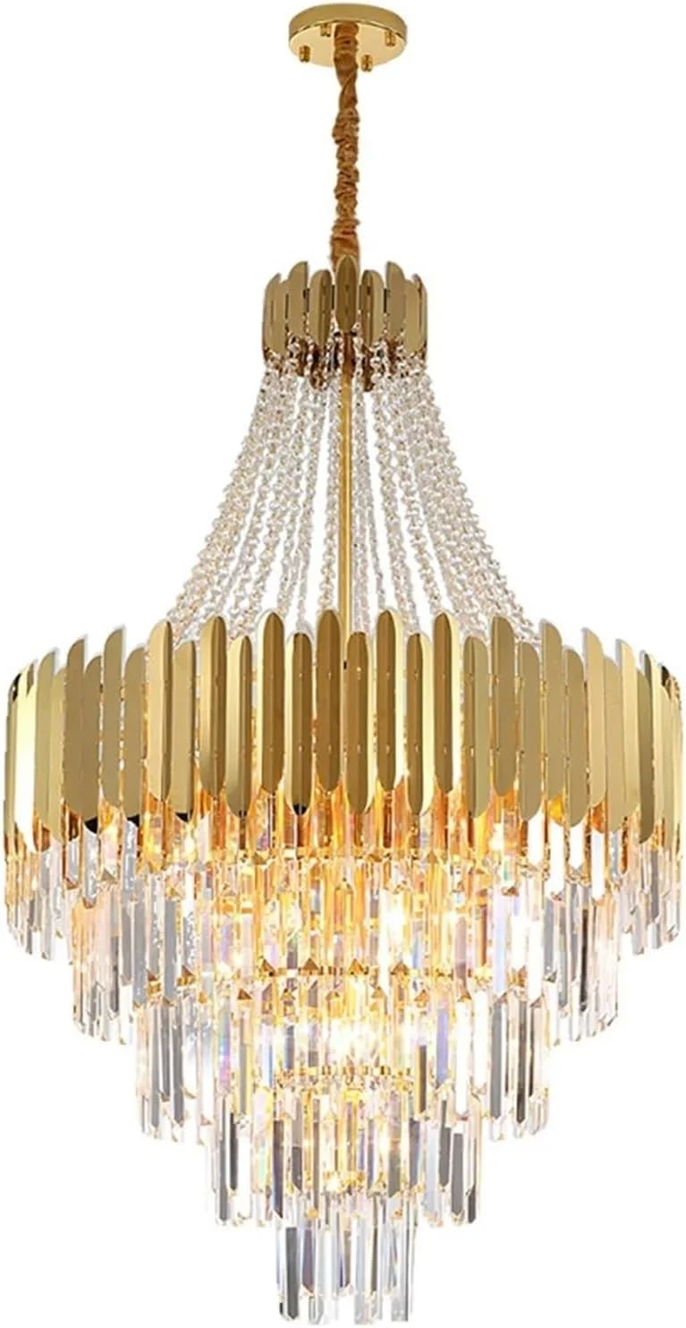 لوستر کریستالی LED لوکس مدرن گرد طلایی سقفی سازگار با دکوراسیون اتاق نشیمن، دکور مدرن، تک رنگ - 80 سانتی متر