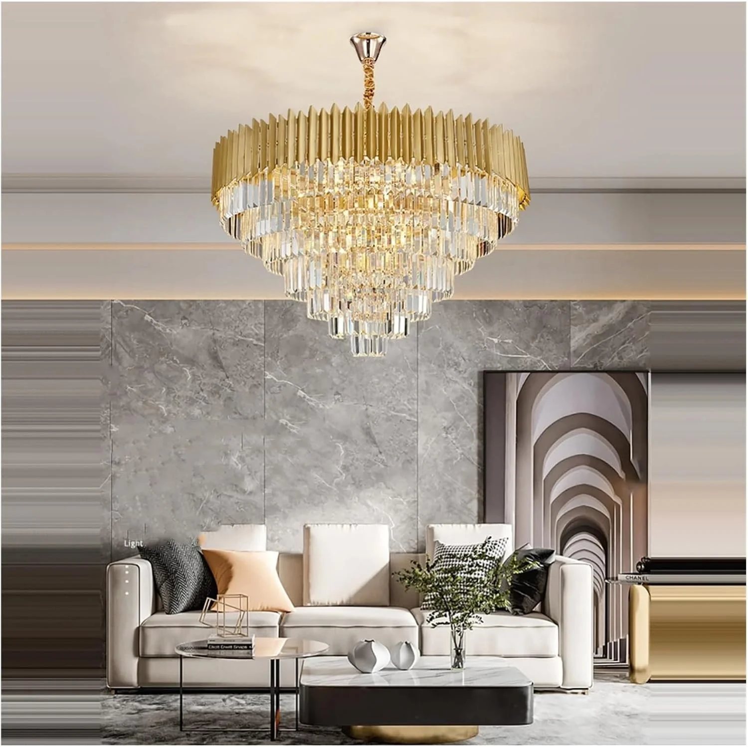 لوستر کریستالی ال ای دی لوکس مدرن گرد طلایی سقفی سازگار با دکوراسیون اتاق نشیمن، دکور مدرن، یک رنگ - 95 سانتی متر