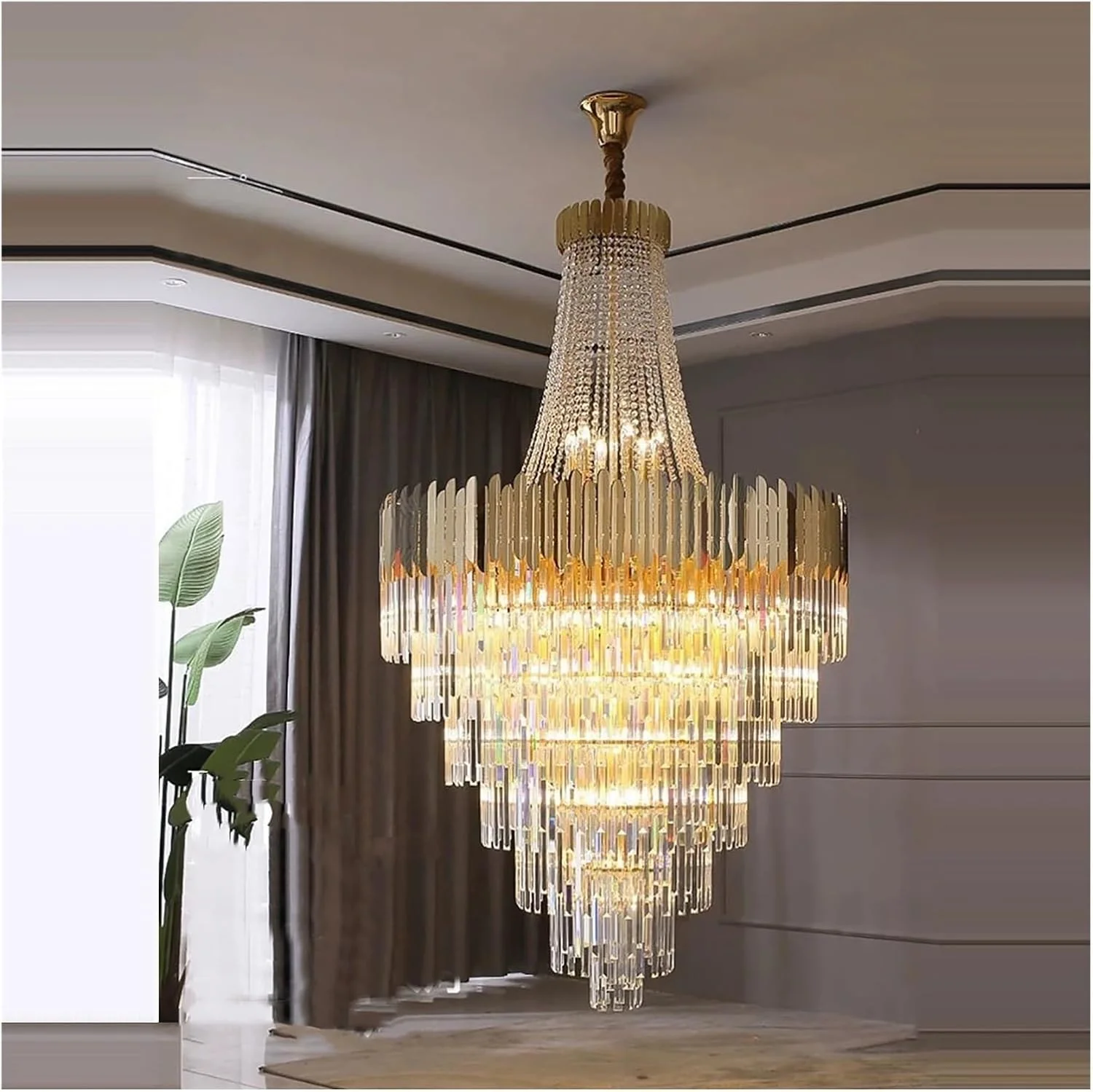 لوستر کریستالی ال ای دی لوکس مدرن گرد طلایی سازگار با دکوراسیون اتاق نشیمن، دکور مدرن، تک رنگ - 100 سانتی متر