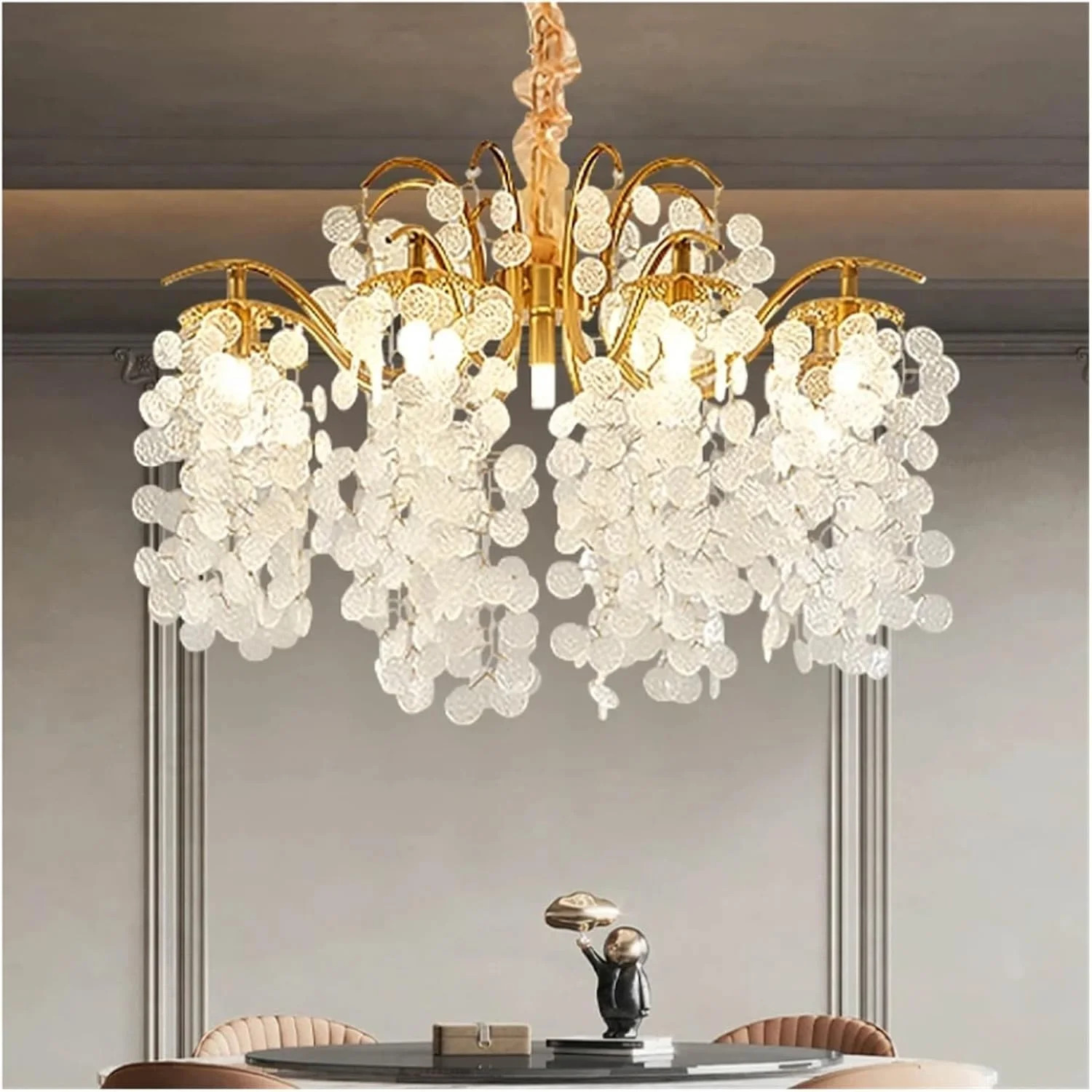 لوستر سقفی کریستالی مناسب برای اتاق خواب، اتاق غذاخوری، اتاق نشیمن، لوستر آویز کریستالی زنجیری شیک و مجلل طلایی، دکور مدرن، تک رنگ - 9 شاخه - 80 سانتی متر