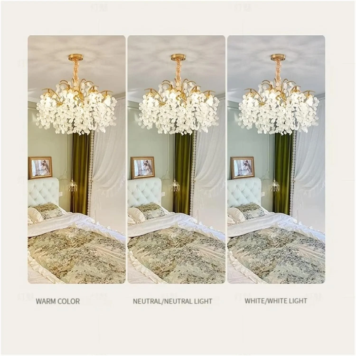 لوستر سقفی کریستالی مناسب اتاق خواب، اتاق ناهارخوری، اتاق نشیمن، لوستر آویز کریستالی زنجیری طلایی لوکس و شیک، دکور مدرن، تک رنگ - 7 شاخه - 60 سانتی متر