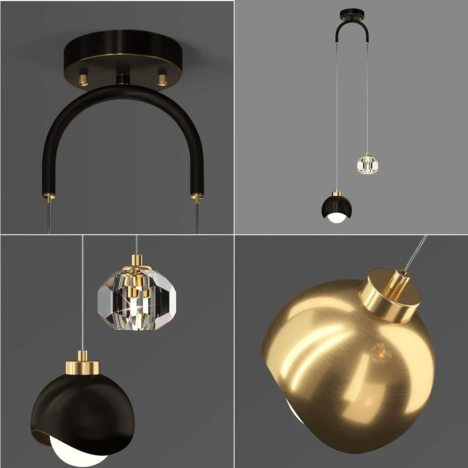 لوستر آویز کریستالی مسی LED، مناسب دیوار پشتی اتاق نشیمن، چراغ آویز با قابلیت تنظیم سه رنگ نور، چراغ های سیم آویز مشکی برای غذاخوری