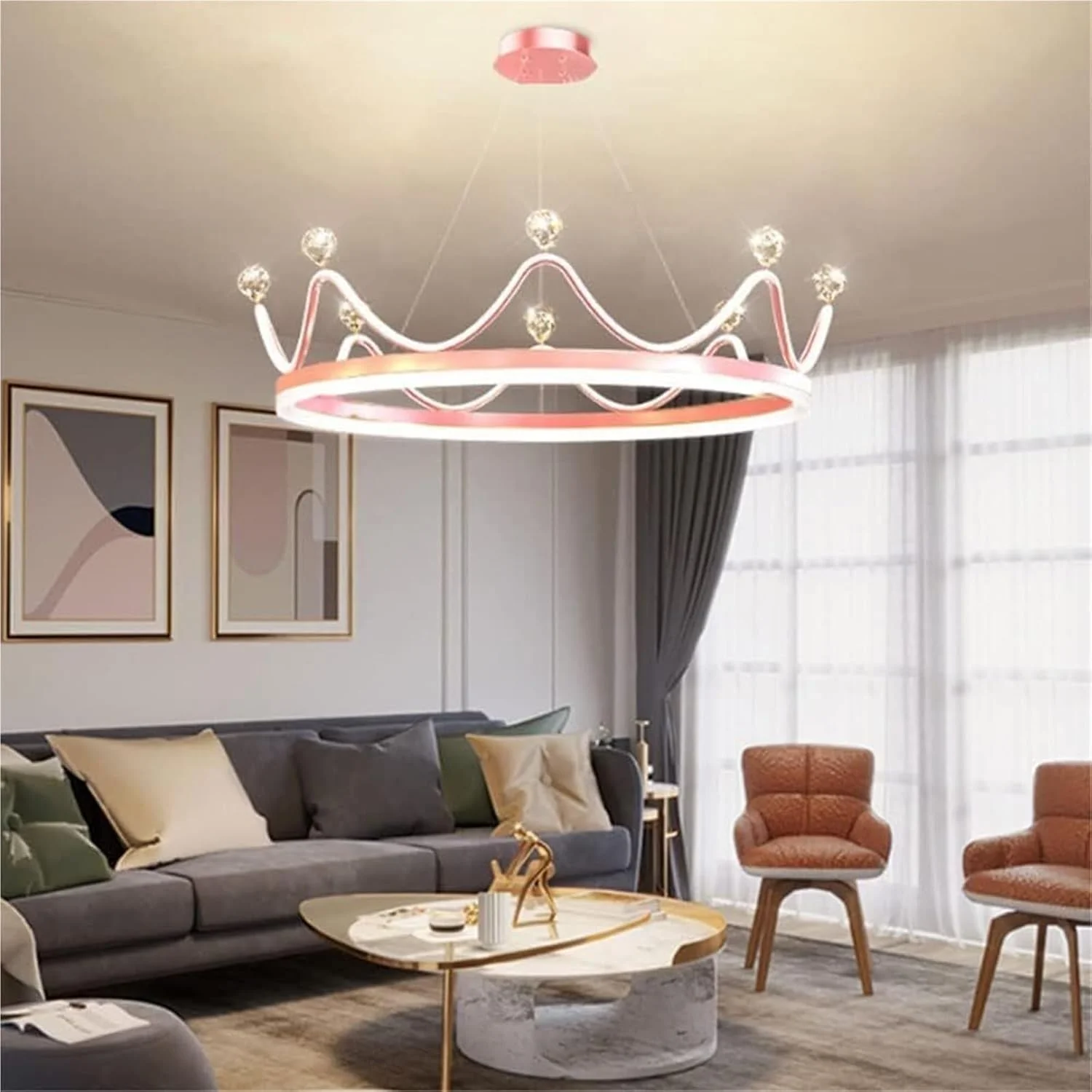لوستر کریستالی تاج، چراغ اتاق خواب دخترانه طرح قلب، مدل جدید - چراغ آویز سقفی مدرن و ساده - لوستر چراغ آویز اتاق نشیمن