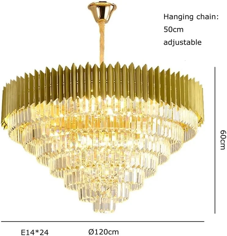 لوستر کریستالی ال ای دی لوکس مدرن گرد طلایی سازگار با دکوراسیون اتاق نشیمن، دکور مدرن، تک رنگ - 120 سانتی متر