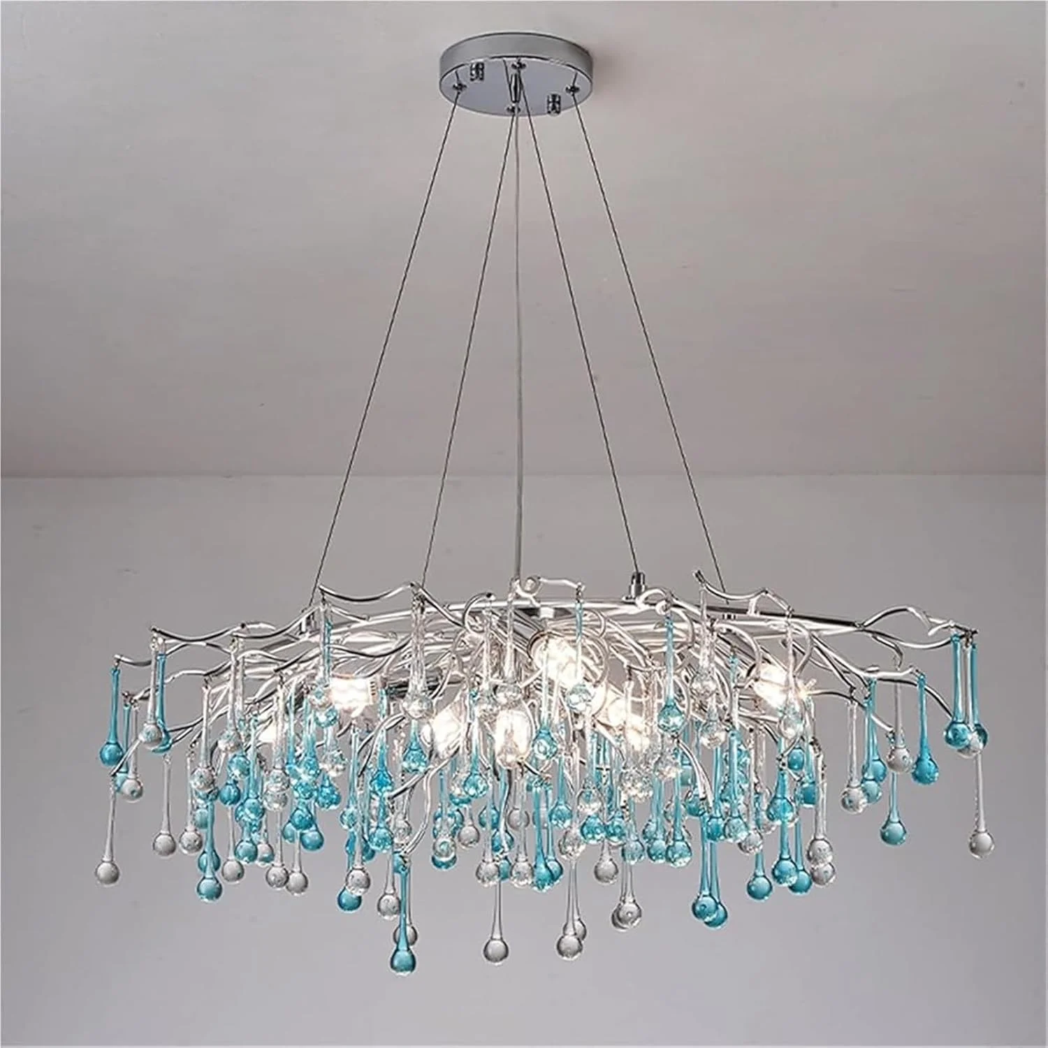 لوستر کریستالی مدرن، خطی مستطیلی شاخه درختی مناسب اتاق نشیمن، ناهارخوری، سرسرا، چراغ سقفی بزرگ طرح قطره باران