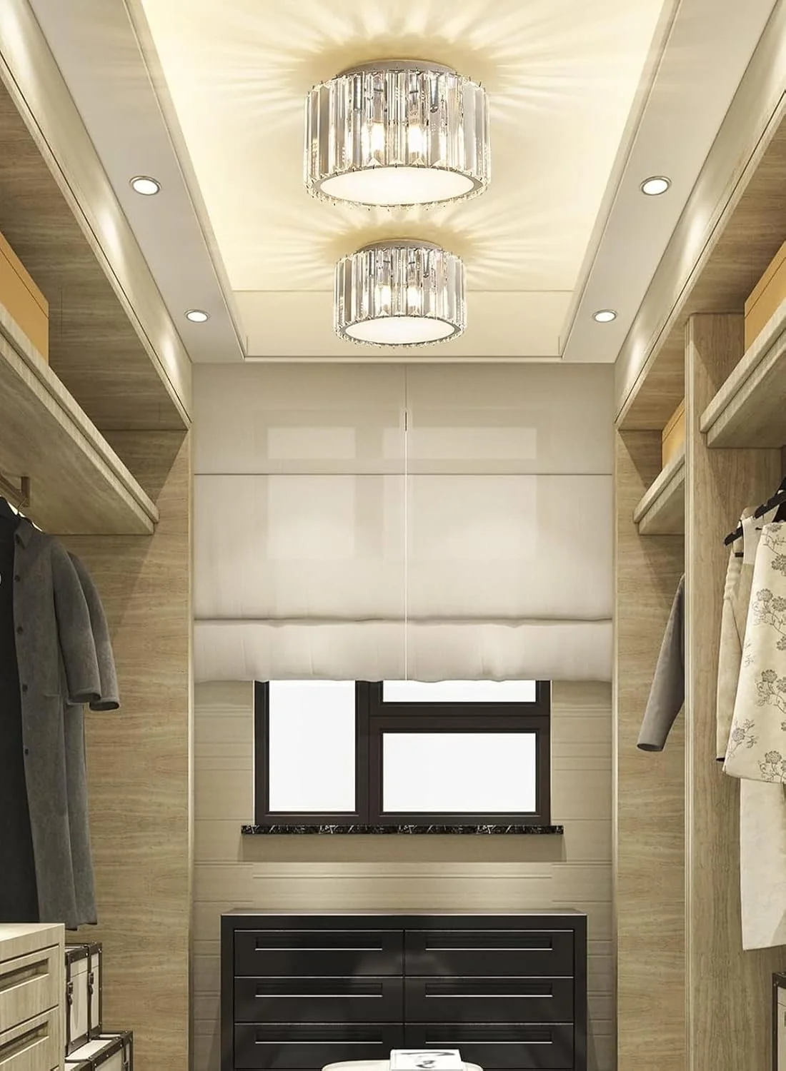 چراغ سقفی کریستالی مدرن، چراغ آویز کریستالی کوچک توکار، ارتفاع 12 سانتی متر x عرض 22 سانتی متر، مناسب برای چراغ های سقفی کریستالی کوچک (پایه لامپ: G9، لامپ شامل نمی شود)