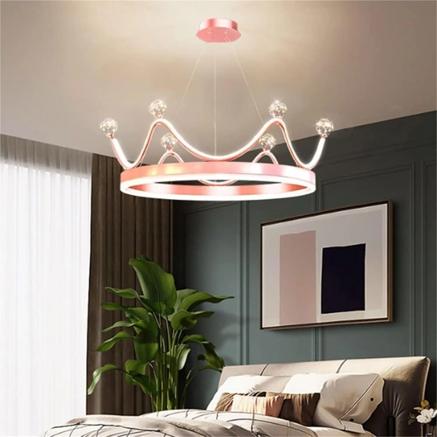 لوستر کریستالی تاج، چراغ اتاق خواب دخترانه طرح قلب، مدل جدید - چراغ آویز سقفی مدرن و ساده - لوستر چراغ آویز اتاق نشیمن