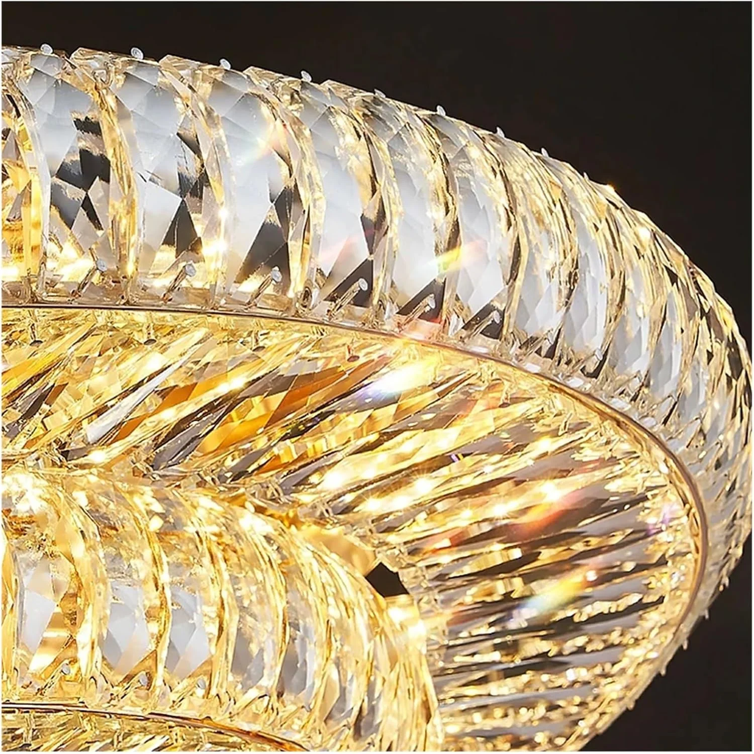 لوستر سقفی کریستالی طلایی گرد مدرن برای اتاق نشیمن دکوراسیون لوکس منزل، چراغ کریستالی ال ای دی، دکور مدرن، نور طبیعی - 80 سانتی متر