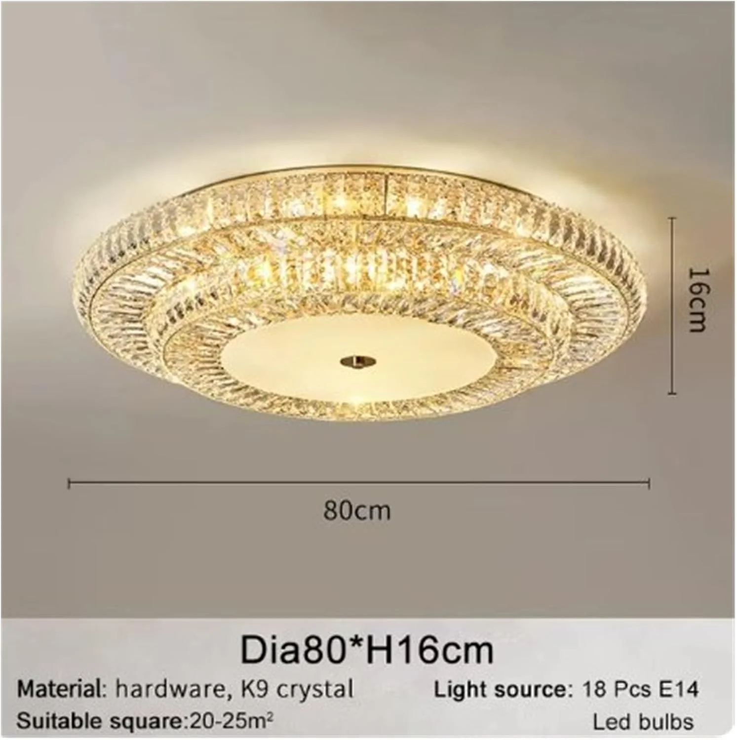 لوستر سقفی کریستالی طلایی گرد مدرن برای اتاق نشیمن دکوراسیون لوکس منزل، چراغ کریستالی ال ای دی، دکور مدرن، نور گرم - 80 سانتی متر