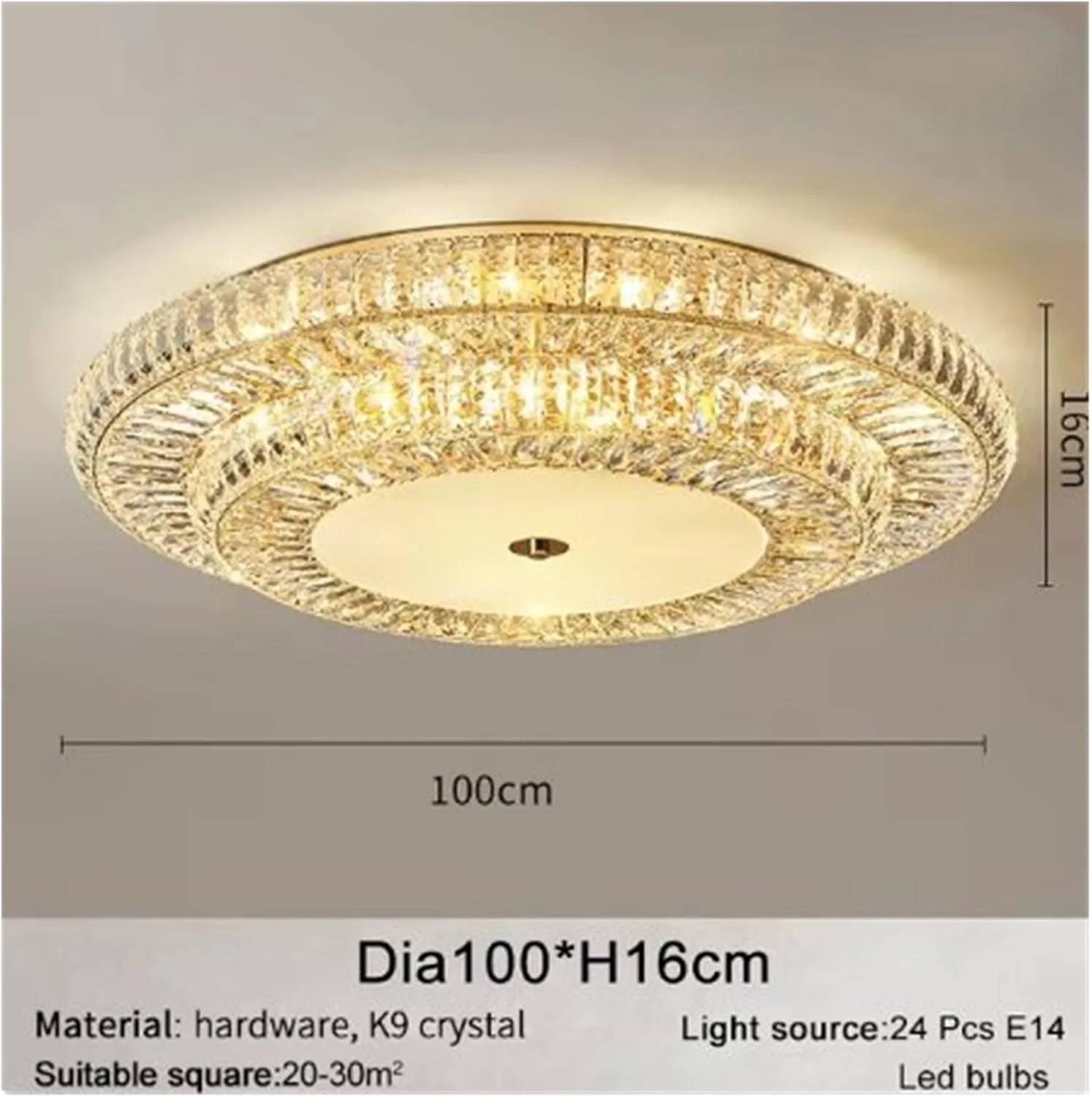 لوستر سقفی کریستالی طلایی گرد مدرن برای اتاق نشیمن، دکوراسیون لوکس منزل، چراغ کریستالی ال ای دی، دکور مدرن، نور طبیعی - 100 سانتی متر