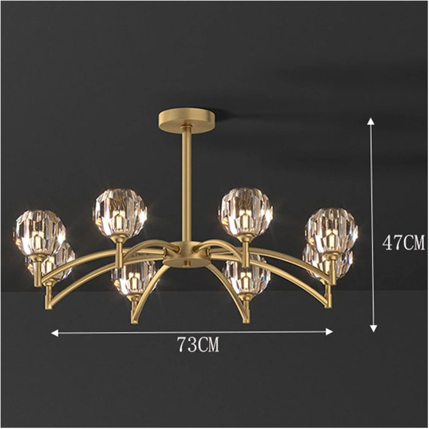 لوستر سقفی شاخه ای کریستالی لوکس، لوستر های طلایی آویز شیشه ای برای اتاق ناهارخوری، دکور مدرن، تک رنگ - 8 شاخه