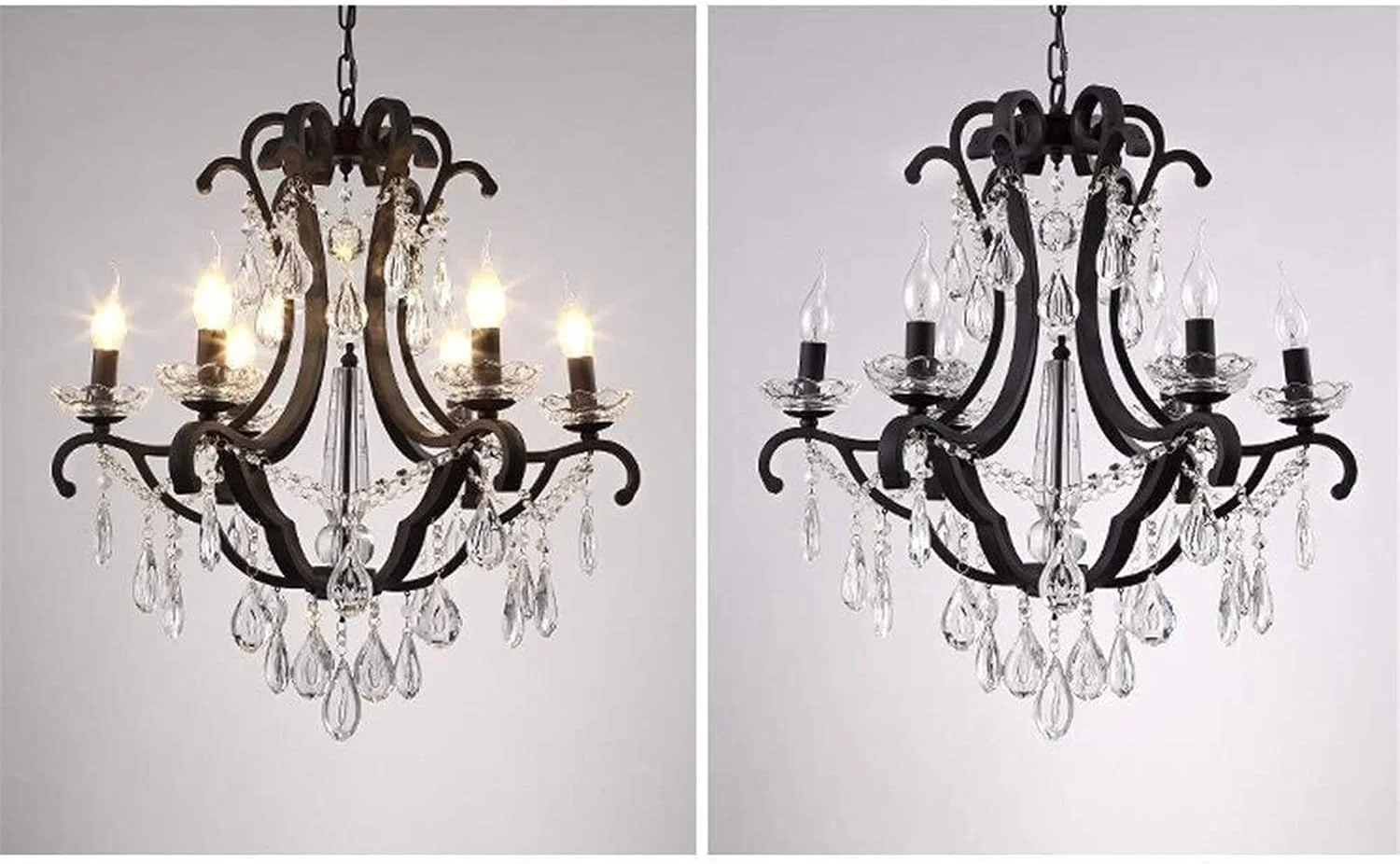 لوستر سقفی 6 شعله کریستالی مدرن مناسب اتاق نشیمن، اتاق خواب، دکوراسیون هنری، رستوران، سبک رترو، مشکی، 60X60X62 سانتی متر، نصب آسان و زیبا