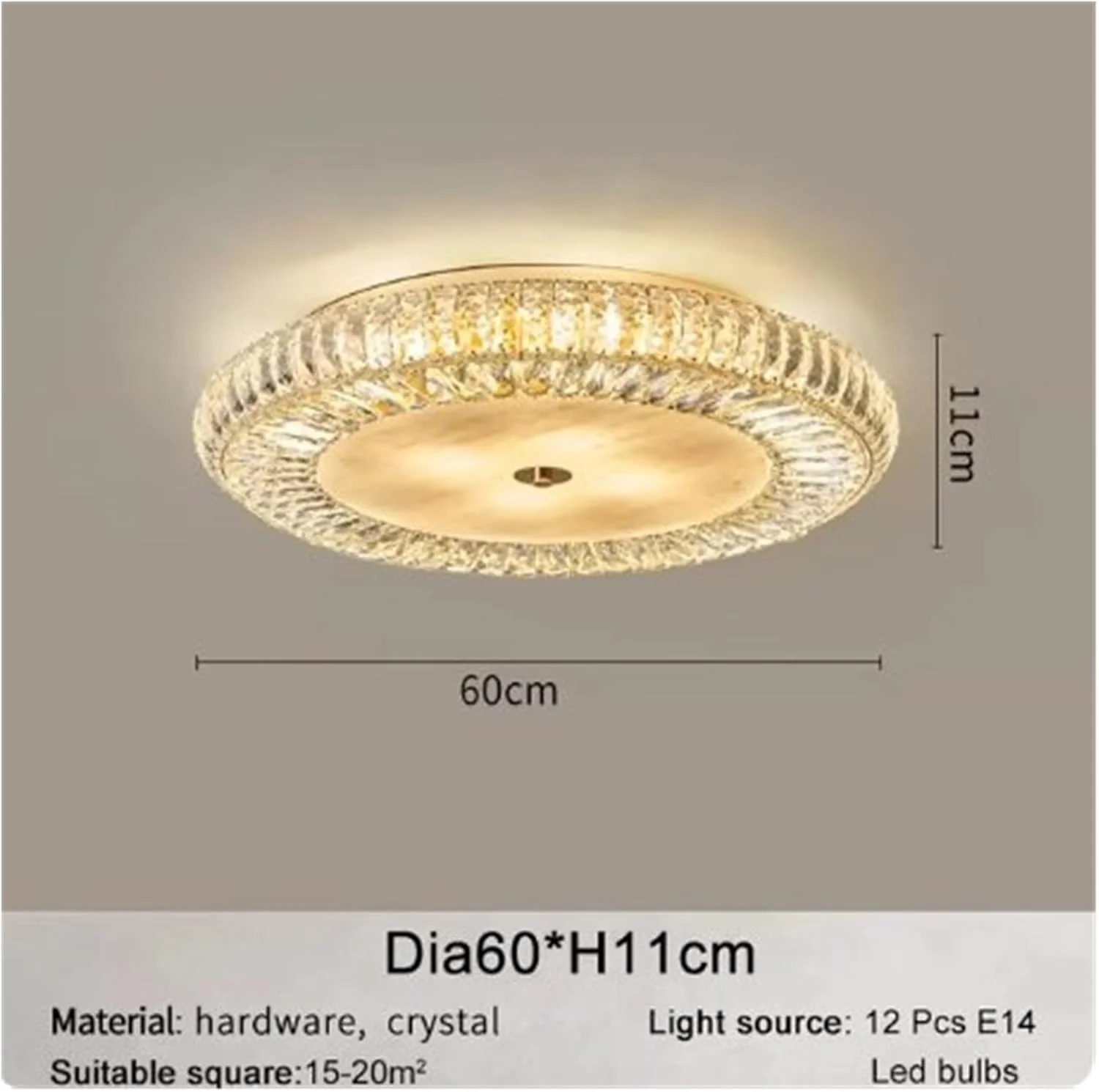 لوستر سقفی کریستالی طلایی گرد مدرن برای اتاق نشیمن دکوراسیون لوکس منزل، چراغ کریستالی ال ای دی منزل، دکور مدرن، نور سه رنگ - 60 سانتی متر