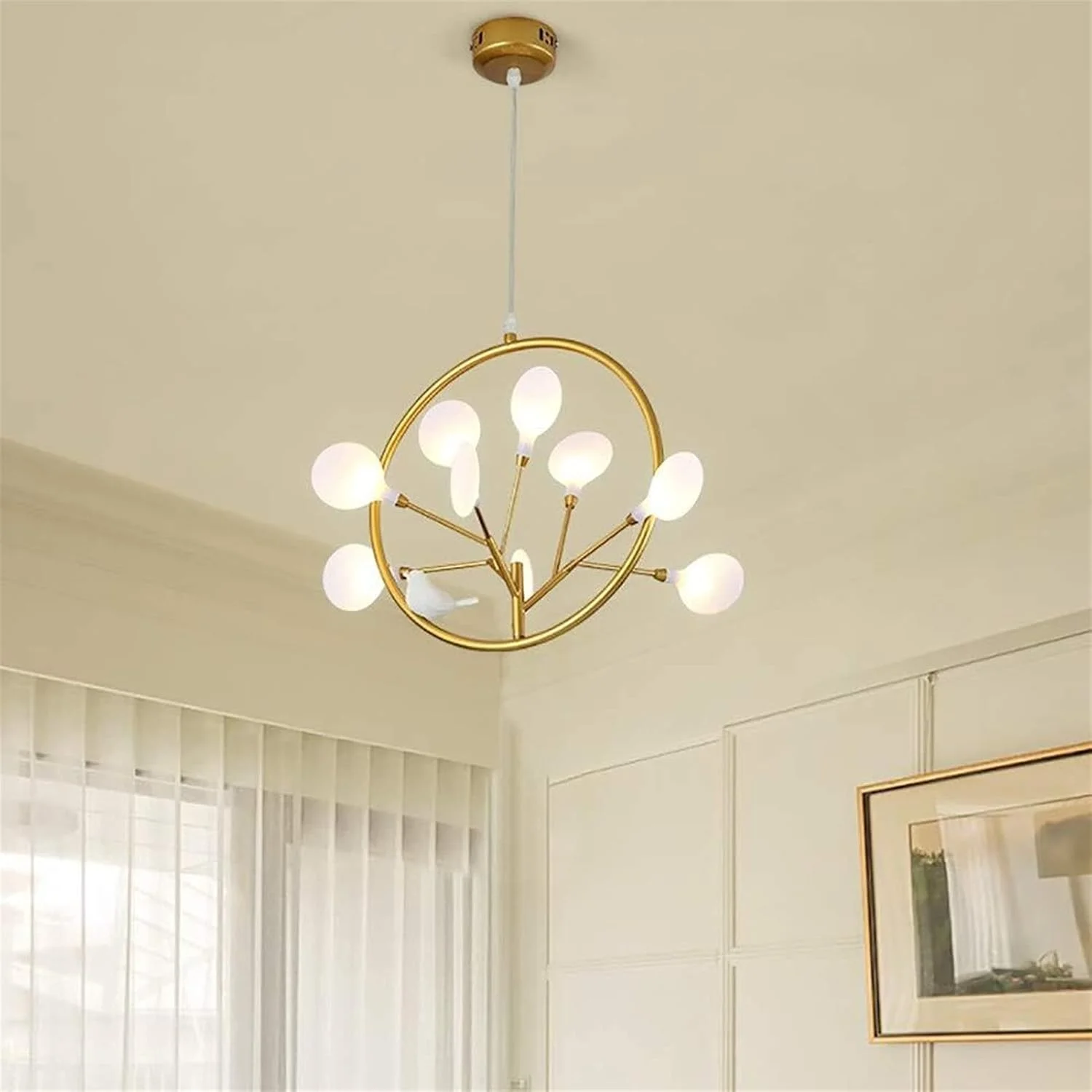 لوستر/چراغ مدرن خلاقانه LED طرح گل طلایی با قابلیت تنظیم سه رنگ نور، جنس آهن + آکریلیک مناسب اتاق خواب، نشیمن، رستوران، اتاق مطالعه، شیک و زیبا