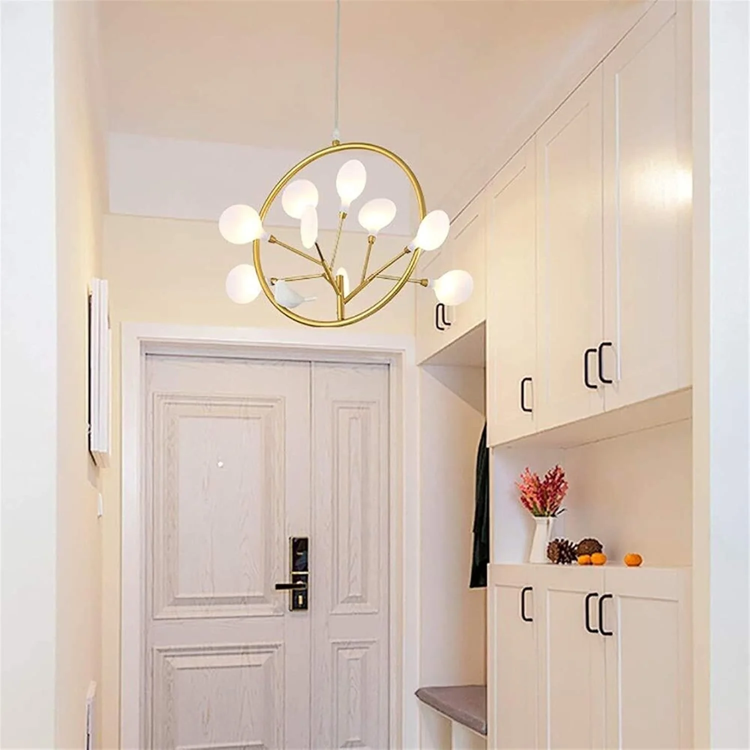 لوستر/چراغ مدرن خلاقانه LED طرح گل طلایی با قابلیت تنظیم سه رنگ نور، جنس آهن + آکریلیک مناسب اتاق خواب، نشیمن، رستوران، اتاق مطالعه، شیک و زیبا