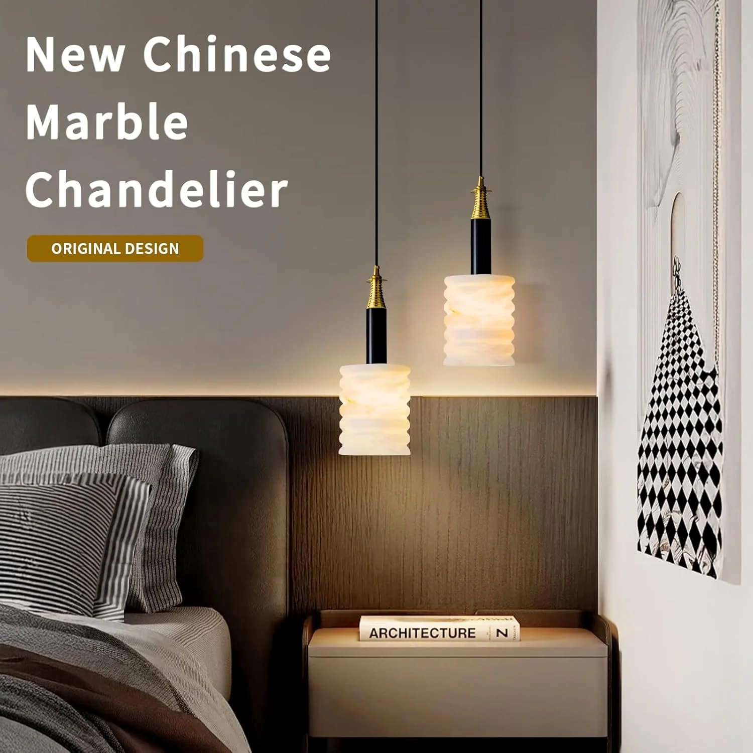 چراغ آویز مرمر با طراحی خلاقانه، مناسب برای اتاق نشیمن، بالکن و چایخانه، یک وسیله روشنایی تزئینی
