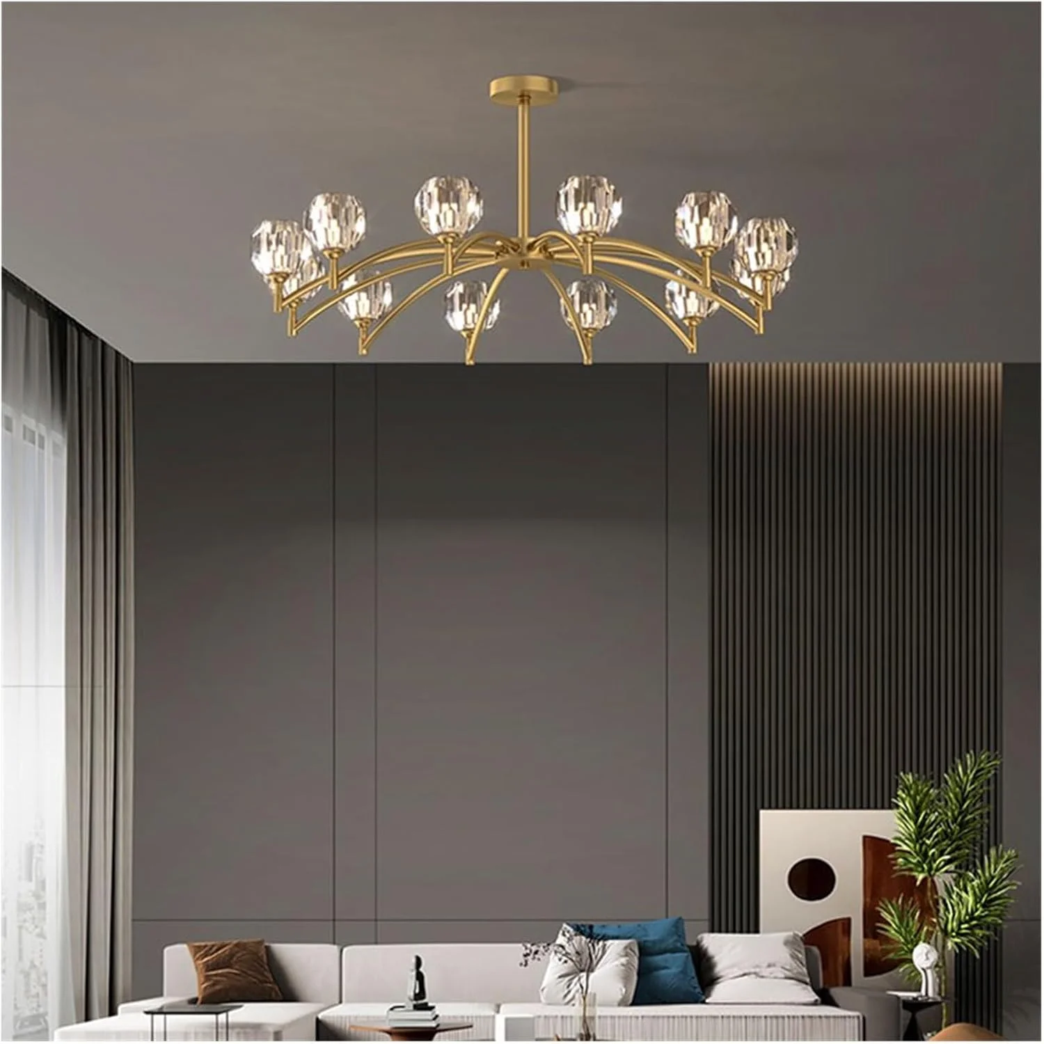 لوستر سقفی شاخه ای کریستالی لوکس، لوستر طلایی، چراغ آویز شیشه ای برای اتاق ناهارخوری، دکور مدرن، تک رنگ - 12 شاخه