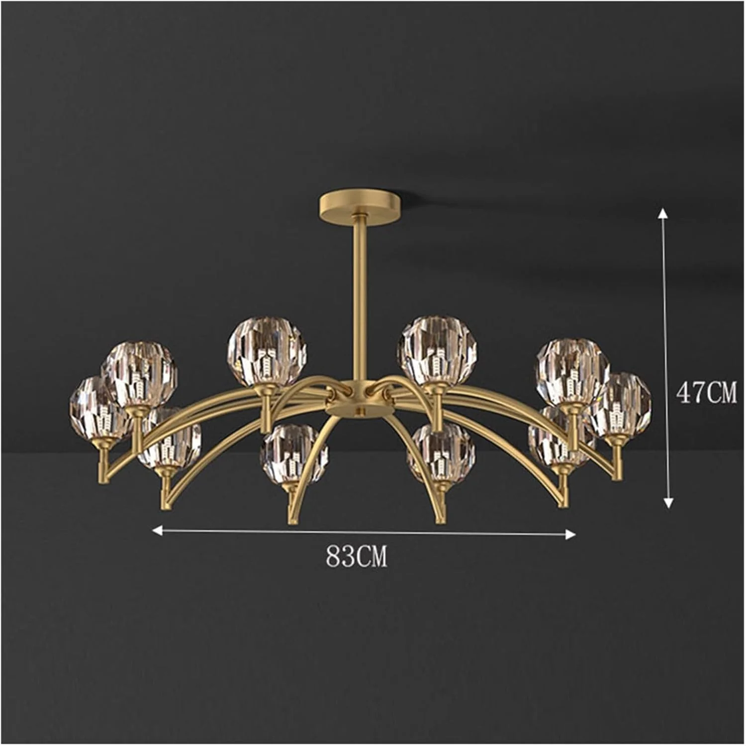 لوستر سقفی شاخه ای کریستالی لوکس، لوستر طلایی آویز شیشه ای برای اتاق ناهارخوری، دکور مدرن، تک رنگ - 10 شاخه