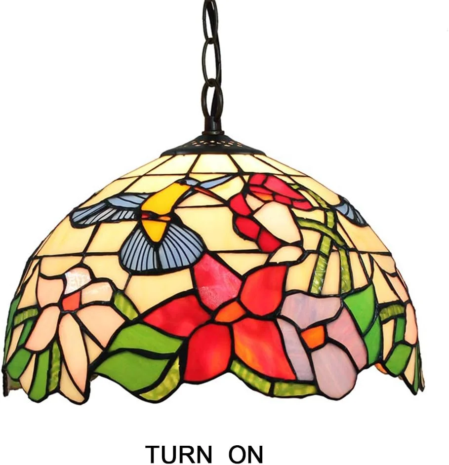 چراغ آویز به سبک تیفانی، لوستر شیشه ای رنگی خلاقانه، چراغ آویز دکوراسیون پرنده به سبک اروپایی رترو، اتاق خواب، اتاق نشیمن، اتاق غذاخوری، ایوان، راهرو، بالکن، چراغ های بار 12 اینچی