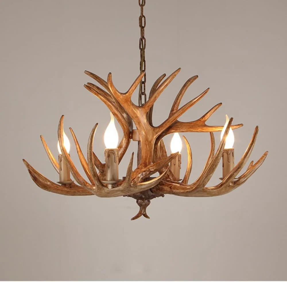 لوسترهای شاخ گوزن معاصر چراغ های LED طراحی خلاقانه آویز رزینی برای دکوراسیون اتاق ناهار خوری منزل (قهوه ای 4 چراغ)