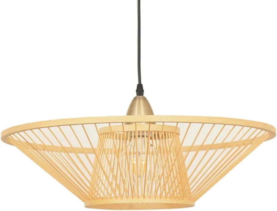 آباژور حصیری، چراغ آویز به سبک ساحلی، چراغ آویز دو لایه قفس راتانی، چراغ های آویز توخالی دست ساز DIY Boho، وسایل روشنایی حصیری، لوستر