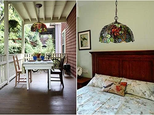 چراغ آویز طرح عنکبوتی باروک تیفانی، چراغ سقفی شیشه ای رنگی طرح انگور، روشنایی داخلی ضد عنکبوت مناسب اتاق خواب، 30 سانتی متر