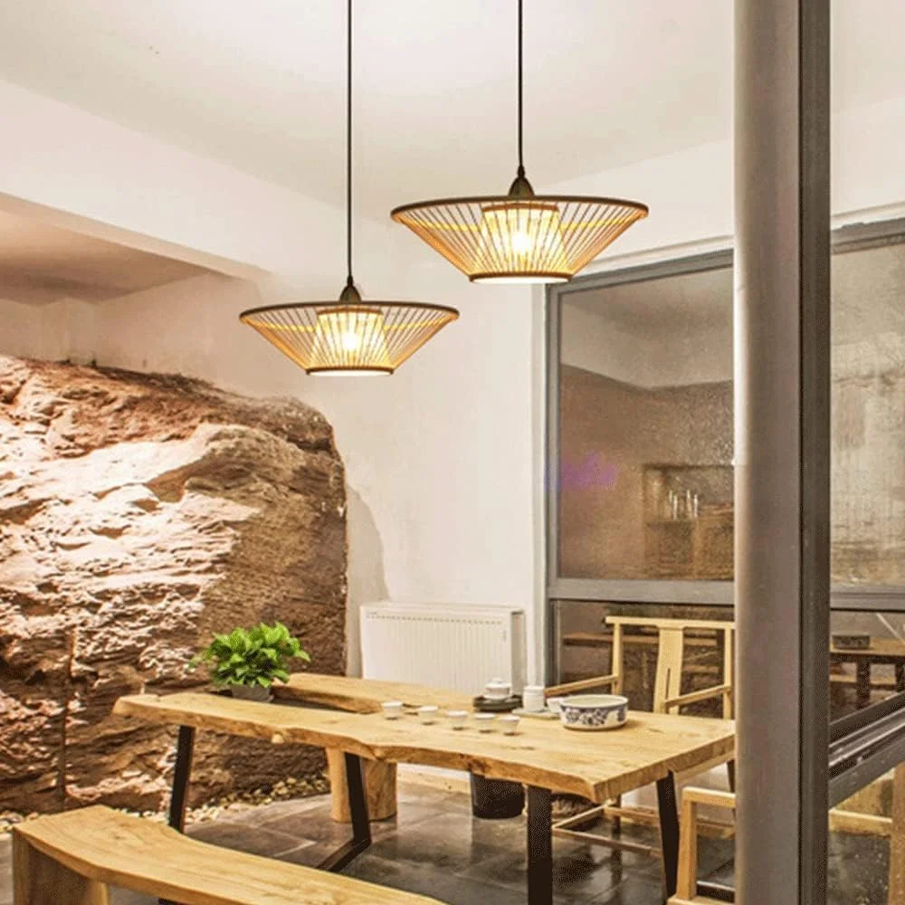 آباژور حصیری، چراغ آویز به سبک ساحلی، چراغ آویز دو لایه قفس راتانی، چراغ های آویز توخالی دست ساز DIY Boho، وسایل روشنایی حصیری، لوستر