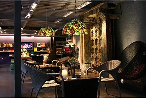 چراغ آویز طرح عنکبوتی باروک تیفانی، چراغ سقفی شیشه ای رنگی طرح انگور، روشنایی داخلی ضد عنکبوت مناسب اتاق خواب، 30 سانتی متر