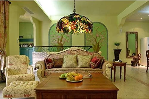 چراغ آویز طرح عنکبوتی باروک تیفانی، چراغ سقفی شیشه ای رنگی طرح انگور، روشنایی داخلی ضد عنکبوت مناسب اتاق خواب، 30 سانتی متر