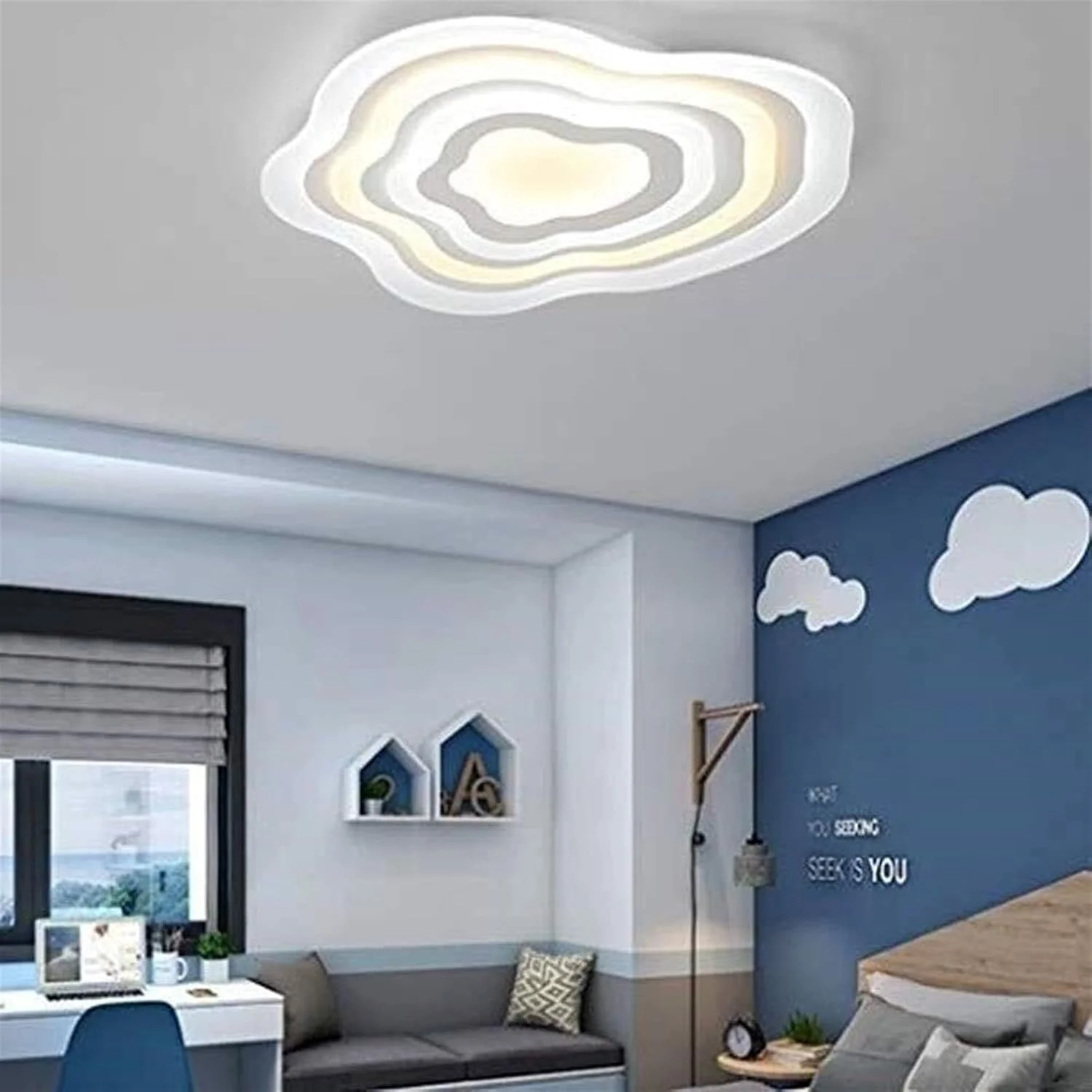 لامپ سقفی LED مدرن با قابلیت تنظیم نور، مناسب اتاق نشیمن، اتاق خواب، اتاق غذاخوری، اتاق مطالعه، مهد کودک، طرح ابر خلاقانه، جنس آهن و اکریلیک، روشنایی داخلی تزئینی و ظریف