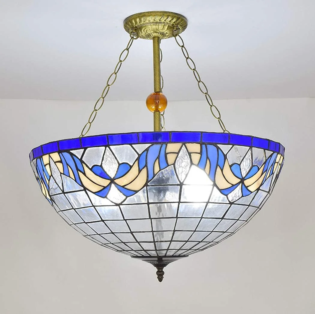 چراغ سقفی به سبک تیفانی، لوستر خلاقانه آبی مدیترانه ای تیفانی برای اتاق نشیمن، رستوران، کافی شاپ، چراغ های آویز 22 اینچی