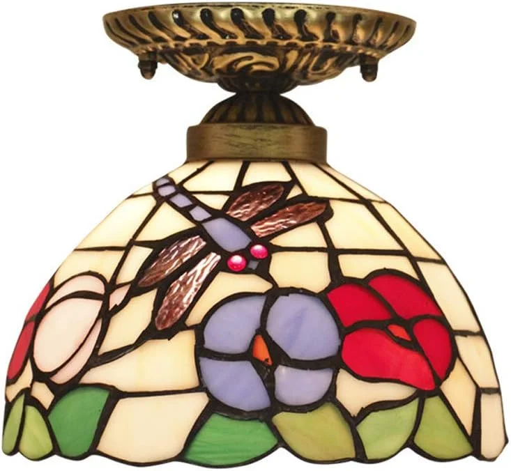 چراغ سقفی خلاقانه به سبک تیفانی طرح سنجاقک، آویز شیشه ای رنگی، چراغ سقفی کلاسیک برای اتاق غذاخوری، اتاق خواب، راهرو