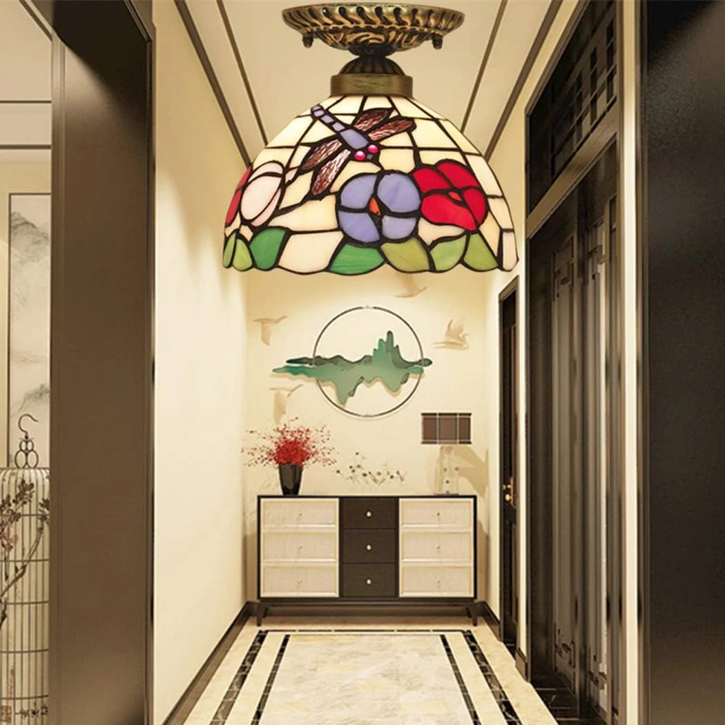 چراغ سقفی خلاقانه به سبک تیفانی طرح سنجاقک، آویز شیشه ای رنگی، چراغ سقفی کلاسیک برای اتاق غذاخوری، اتاق خواب، راهرو چراغ سقفی خلاقانه به سبک تیفانی طرح سنجاقک، آویز شیشه ای رنگی، چراغ سقفی کلاسیک برای اتاق غذاخوری، اتاق خواب، راهرو