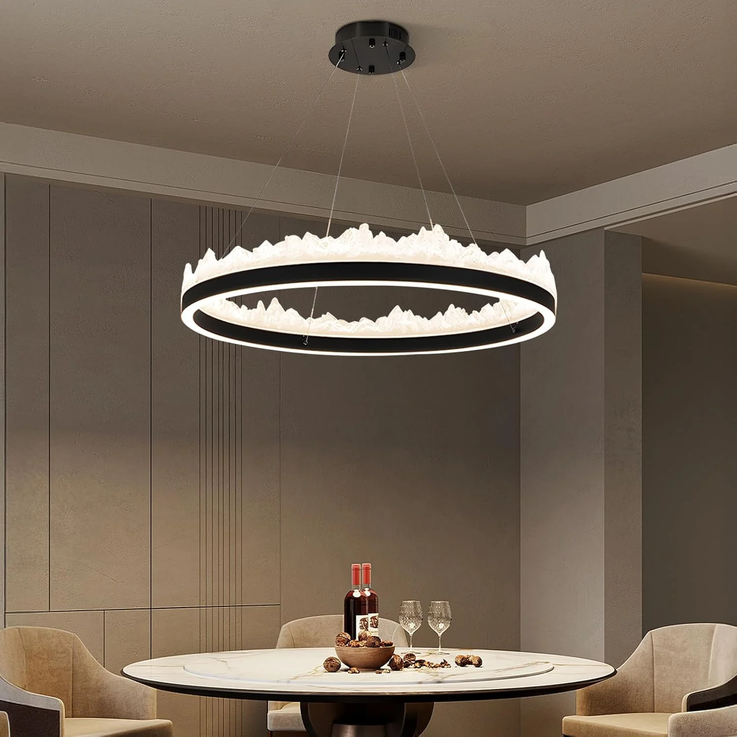 لوستر حلقوی دایره ای برای اتاق نشیمن - چراغ سقفی مدرن مینیمالیستی رزینی کوه یخی برای اتاق خواب، اتاق غذاخوری، دکور ذن