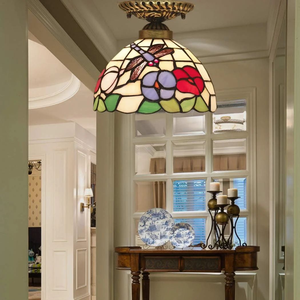 چراغ سقفی خلاقانه به سبک تیفانی طرح سنجاقک، آویز شیشه ای رنگی، چراغ سقفی کلاسیک برای اتاق غذاخوری، اتاق خواب، راهرو چراغ سقفی خلاقانه به سبک تیفانی طرح سنجاقک، آویز شیشه ای رنگی، چراغ سقفی کلاسیک برای اتاق غذاخوری، اتاق خواب، راهرو