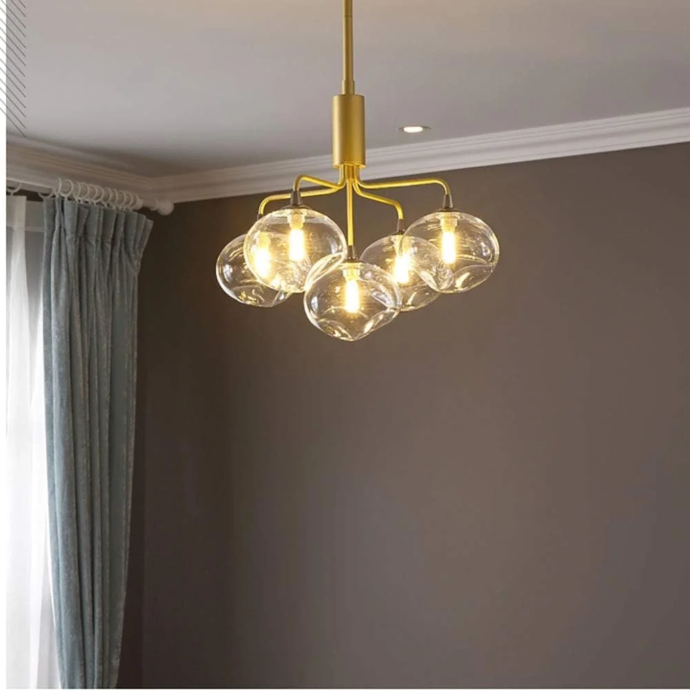 لوسترهای مشکی با کلاهک شفاف، چراغ سقفی مدرن نیمه فرورفته، چراغ آویز فلزی شیشه ای، دکور مدرن، طلایی - 5 شاخه