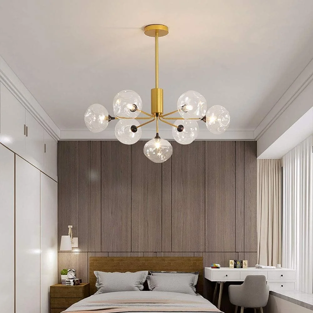 لوسترهای مشکی با کلاهک شفاف، چراغ سقفی مدرن نیمه فرورفته، چراغ آویز فلزی شیشه ای، دکور مدرن، طلایی - 5 شاخه