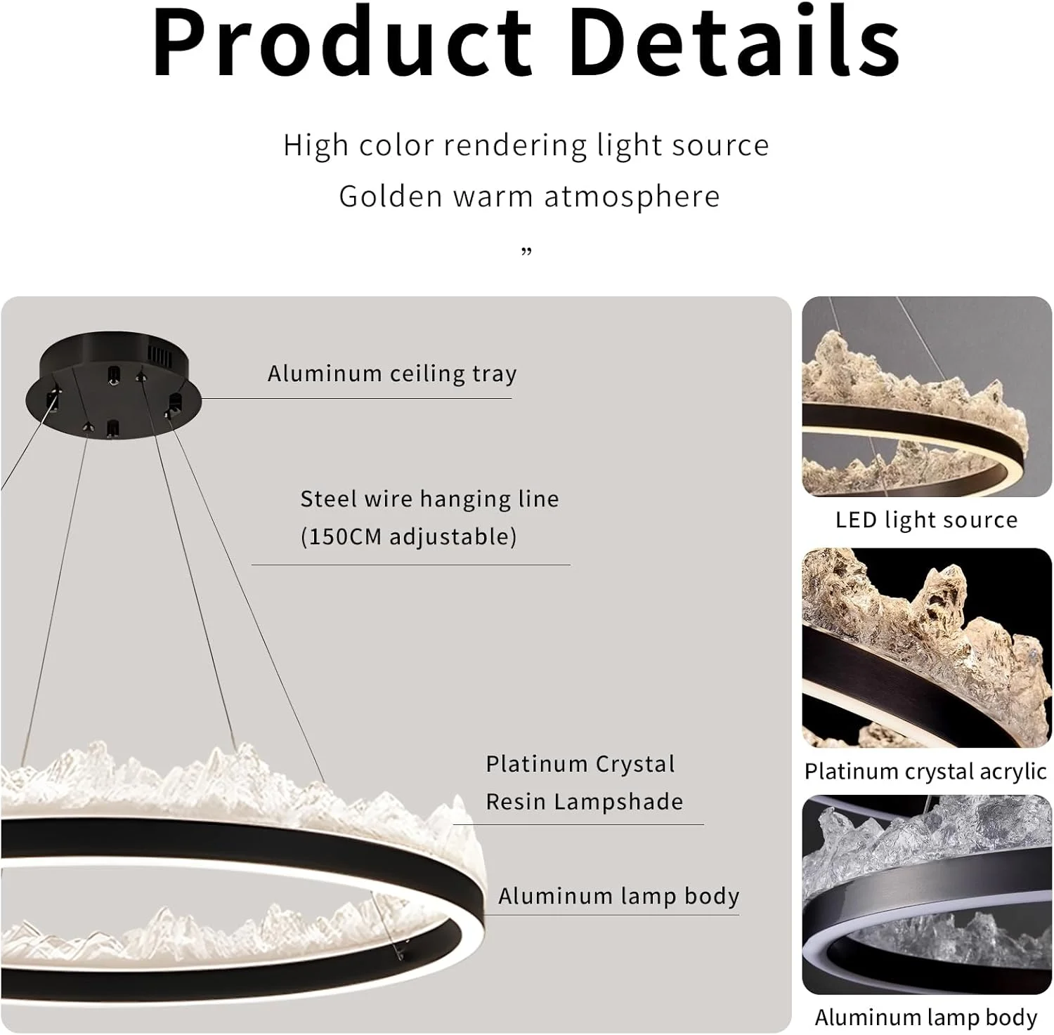 لوستر حلقوی دایره ای برای اتاق نشیمن - چراغ سقفی مدرن مینیمالیستی رزینی کوه یخی برای اتاق خواب، اتاق غذاخوری، دکور ذن
