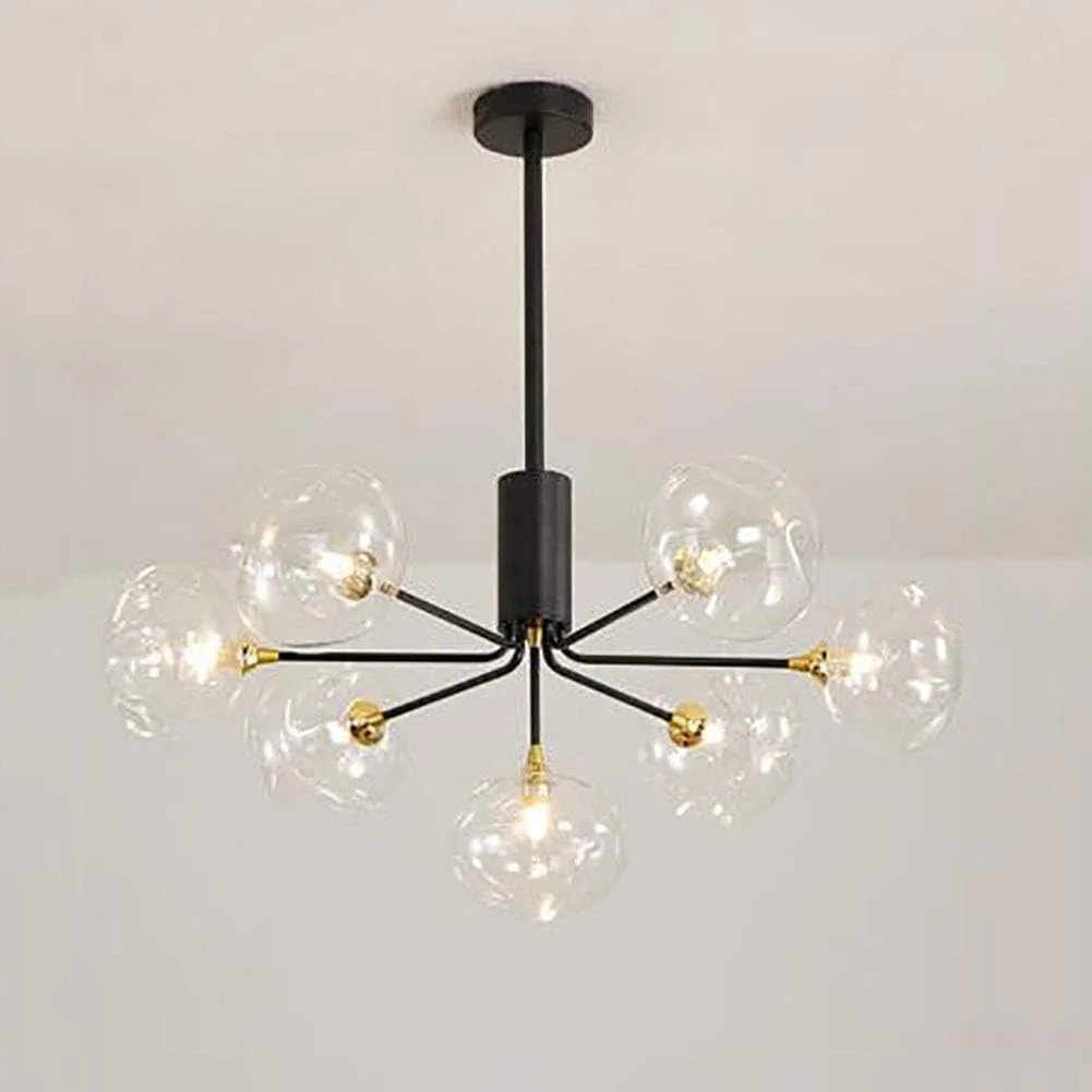لوسترهای مشکی با کلاهک لامپ شفاف، چراغ سقفی مدرن نیمه فرورفته، آویز فلزی شیشه ای، دکور مدرن، تک رنگ - 7 شاخه