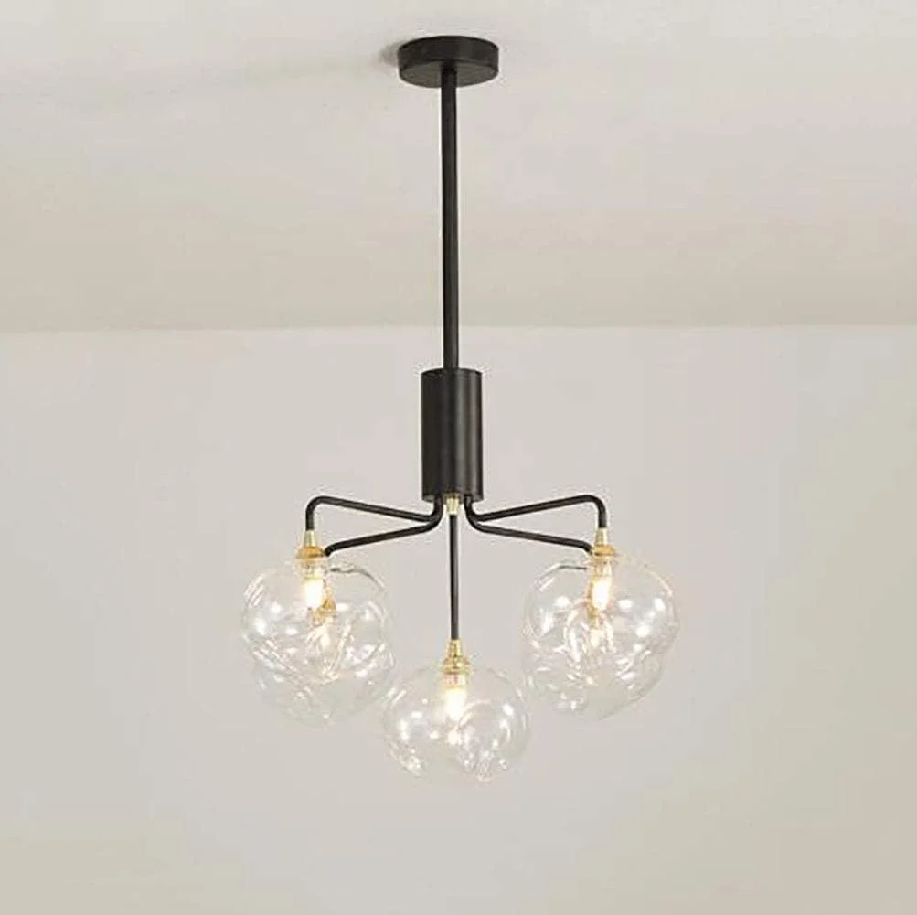 لوسترهای مشکی حباب شفاف چراغ سقفی مدرن نیمه فرورفته آویز فلزی شیشه ای، دکور مدرن، تک رنگ - 5 شاخه