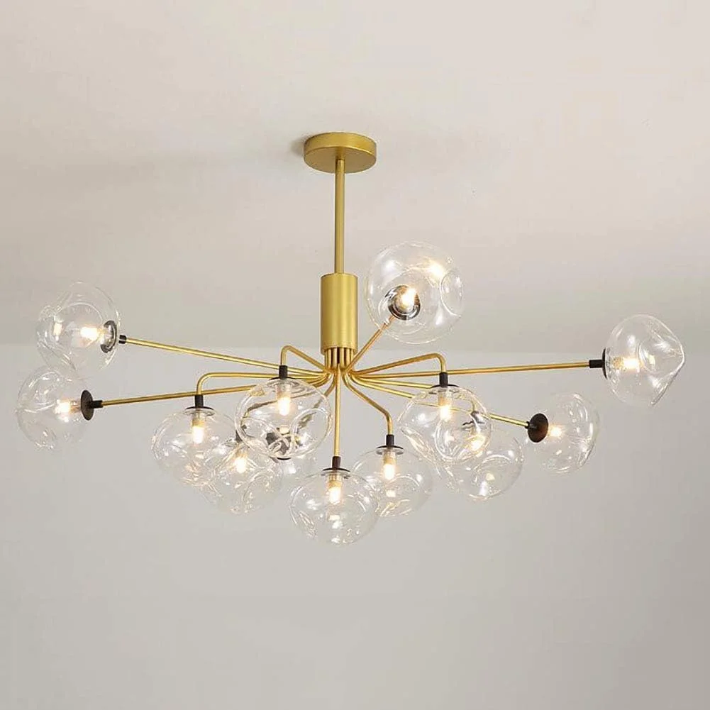 لوسترهای مشکی با کلاهک شفاف، چراغ سقفی مدرن، آویز فلزی شیشه ای نیمه فرورفته، دکور مدرن، طلایی - 13 شاخه