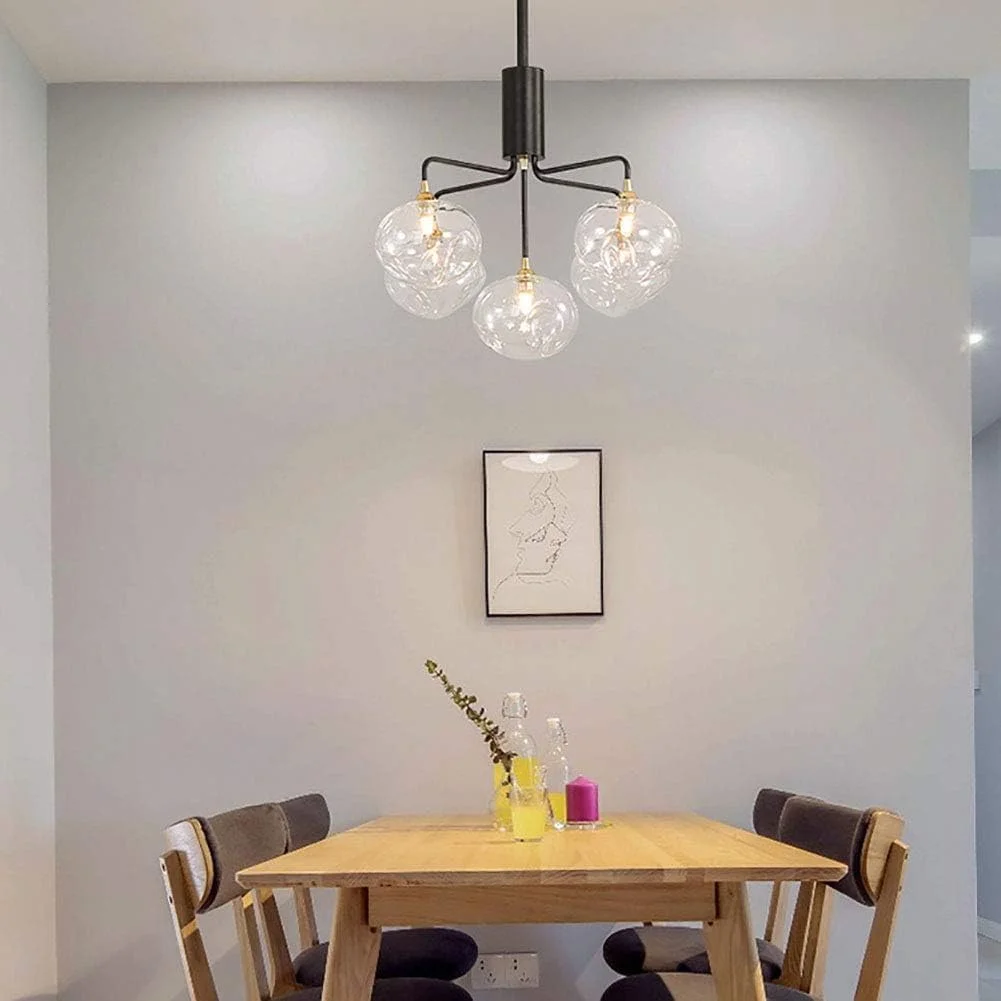 لوسترهای مشکی حباب شفاف چراغ سقفی مدرن نیمه فرورفته آویز فلزی شیشه ای، دکور مدرن، تک رنگ - 5 شاخه لوسترهای مشکی حباب شفاف چراغ سقفی مدرن نیمه فرورفته آویز فلزی شیشه ای، دکور مدرن، تک رنگ - 5 شاخه